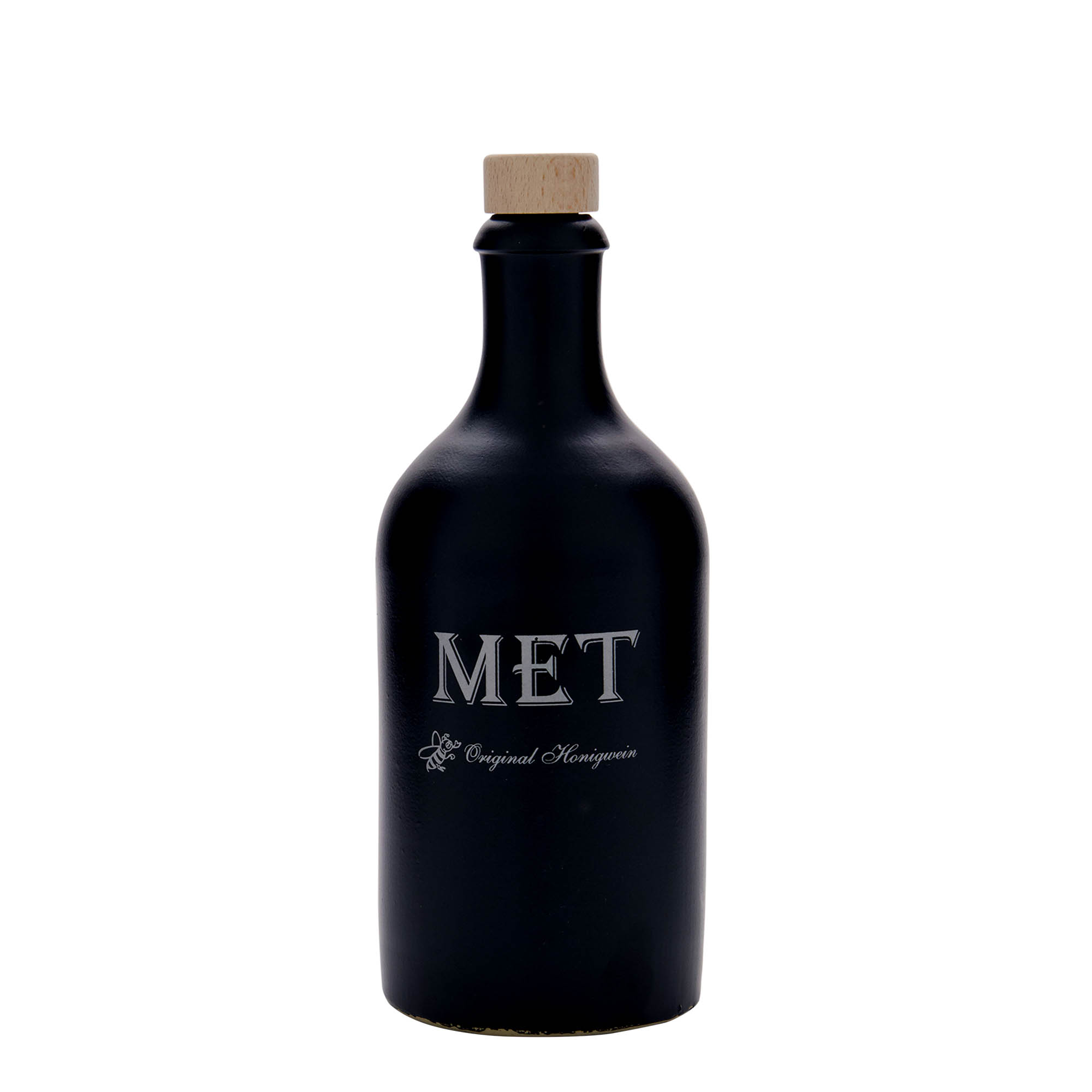 500 ml māla krūze, motīvs: medus, māla trauks, melna, atvere: korķis