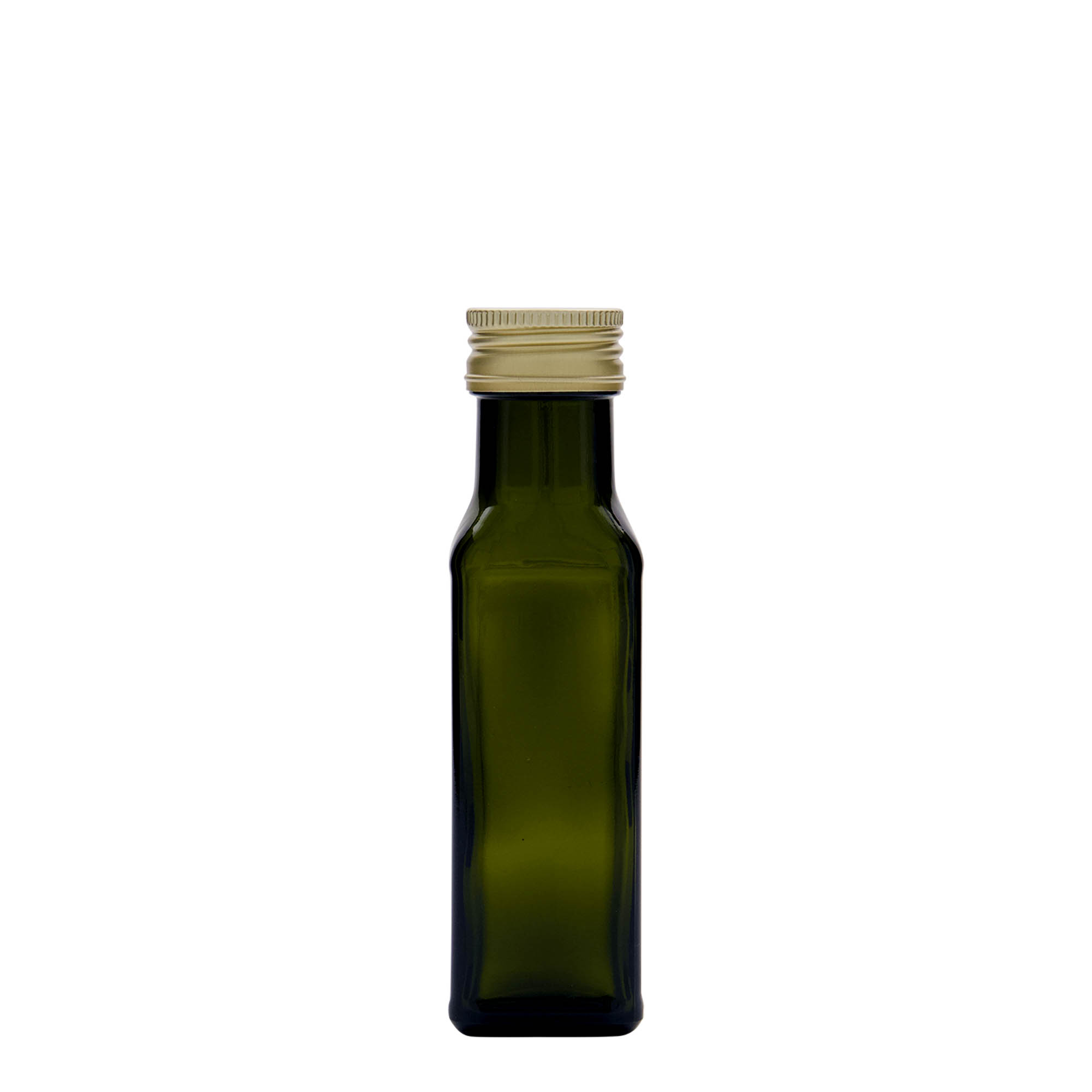 100 ml stikla pudele 'Marasca', kvadrātveida, antīki zaļa, atvere: PP 31,5