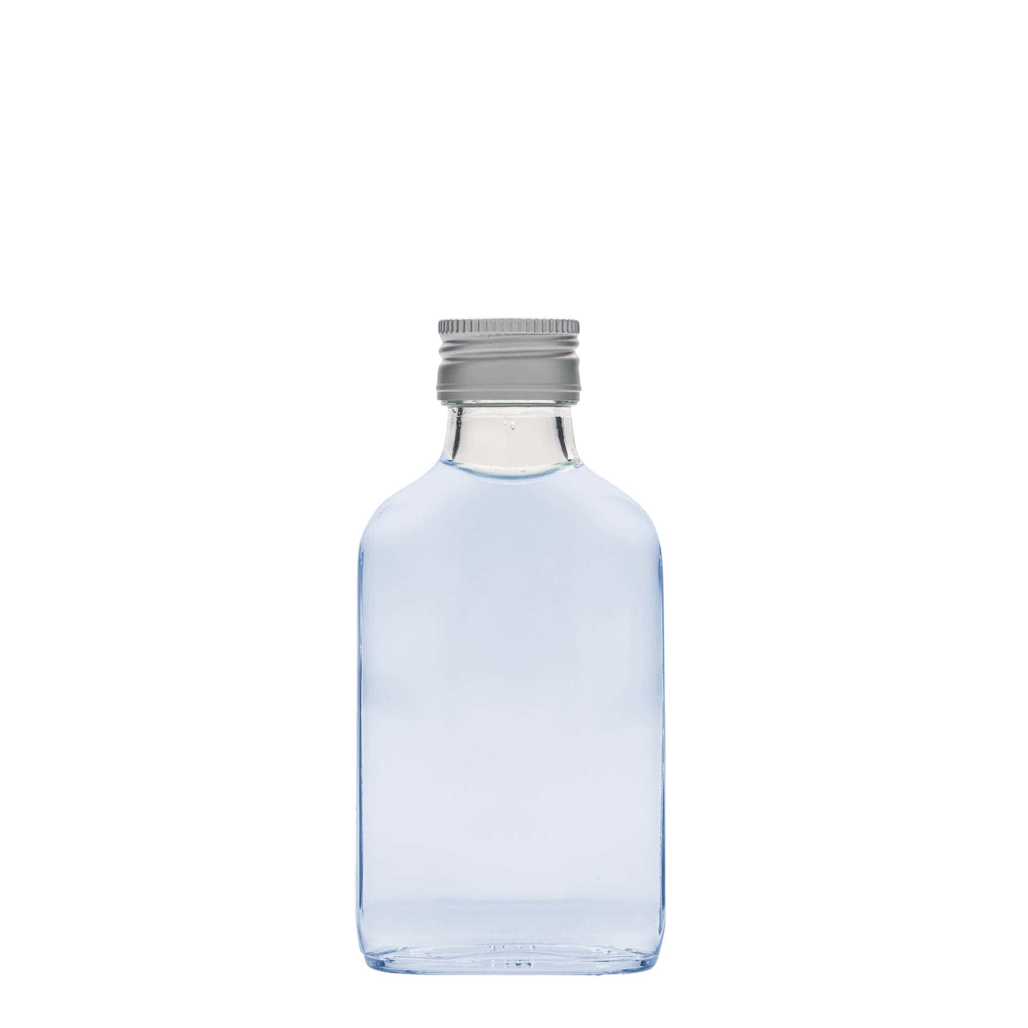 100 ml kabatas pudele, taisnstūrveida, stikls, atvere: PP 28