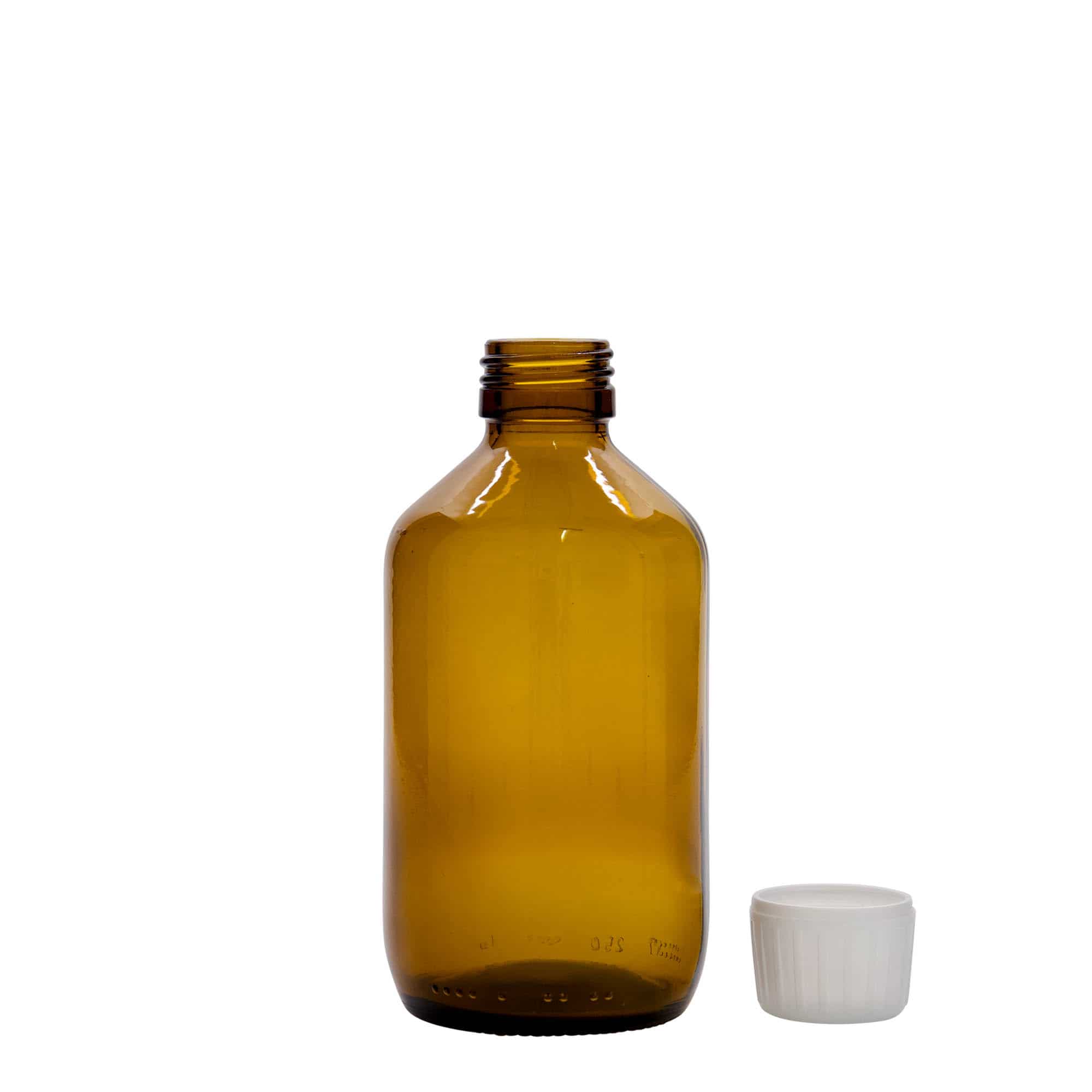 250 ml zāļu pudelīte, brūna, stikla, aizdare: PP 28