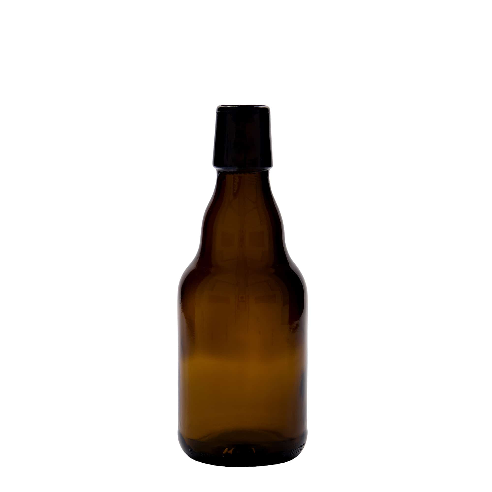 330 ml alus pudele 'Steinie', stikla, brūna, aizdare: korķis ar skavu 330 ml alus pudele 'Steinie', stikla, brūna, aizdare: korķis ar skavu