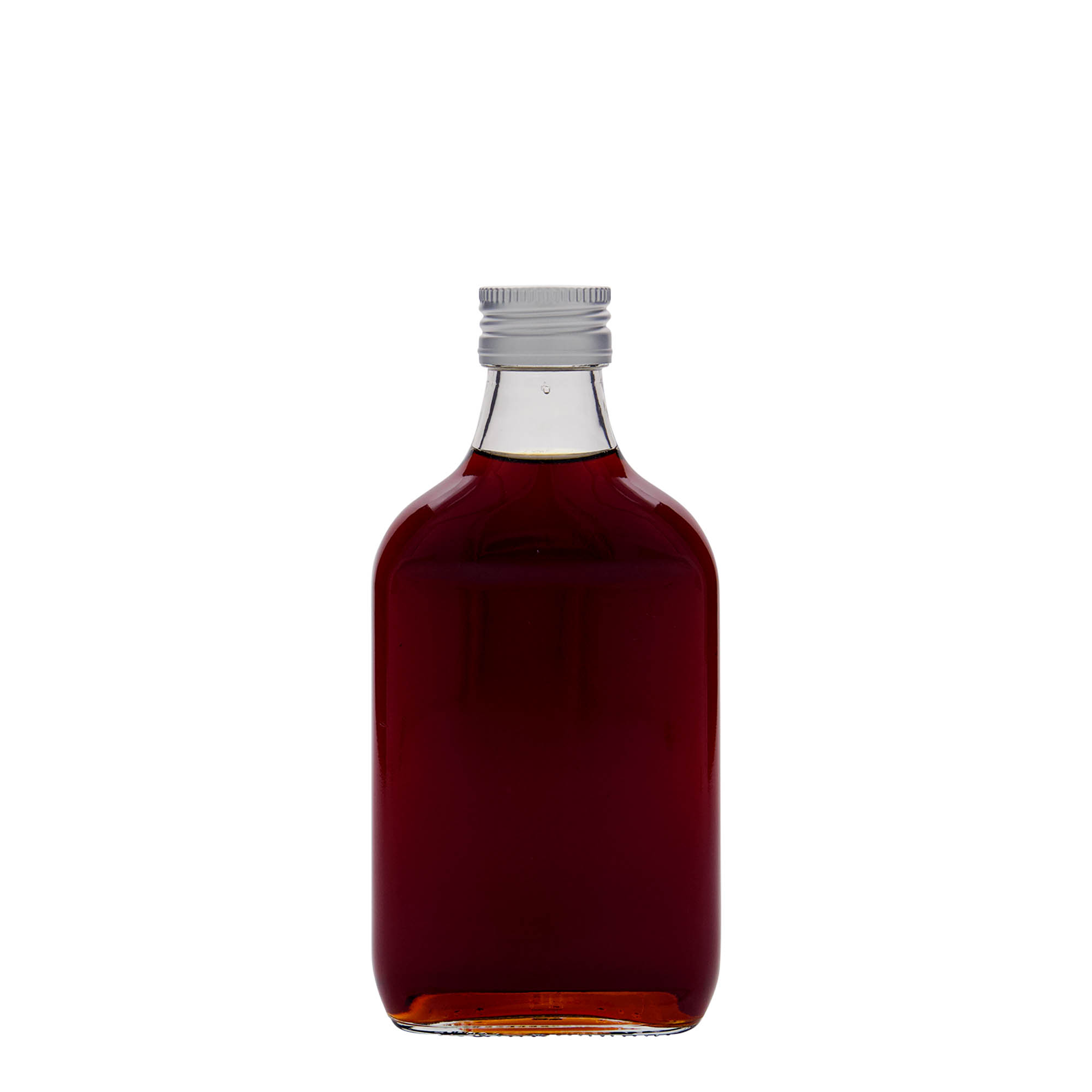 200 ml kabatas pudele, taisnstūrveida, stikls, atvere: PP 28 200 ml kabatas pudele, taisnstūrveida, stikls, atvere: PP 28