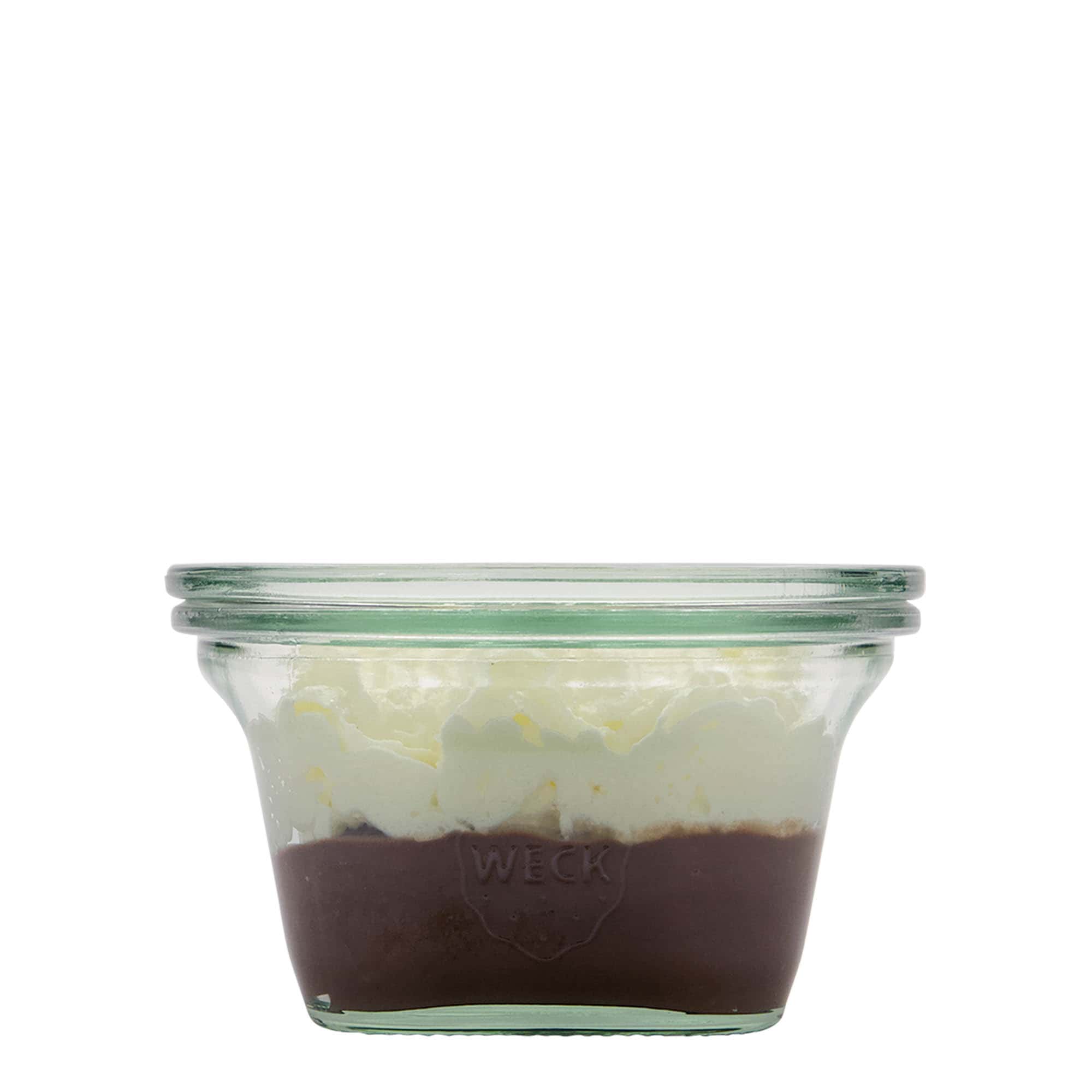 290 ml WECK kvadrātstikla burka, kvadrātveida, atvere: apaļš malu malas malu