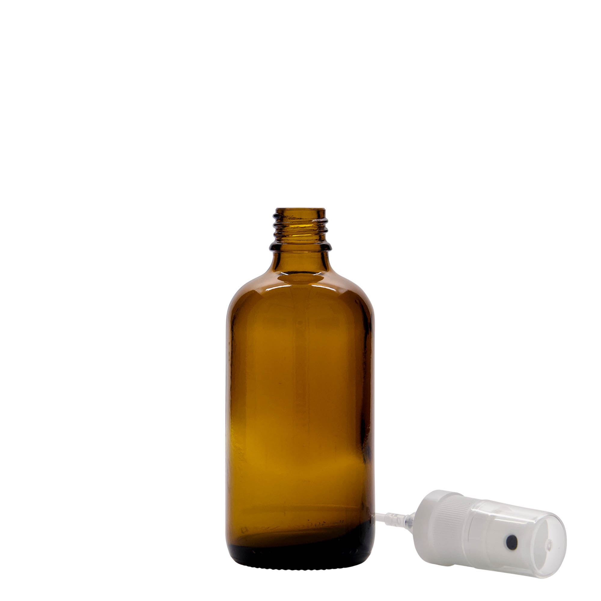 100 ml medicīnas izsmidzināšanas pudele, stikls, brūna, atvere: DIN 18 100 ml medicīnas izsmidzināšanas pudele, stikls, brūna, atvere: DIN 18