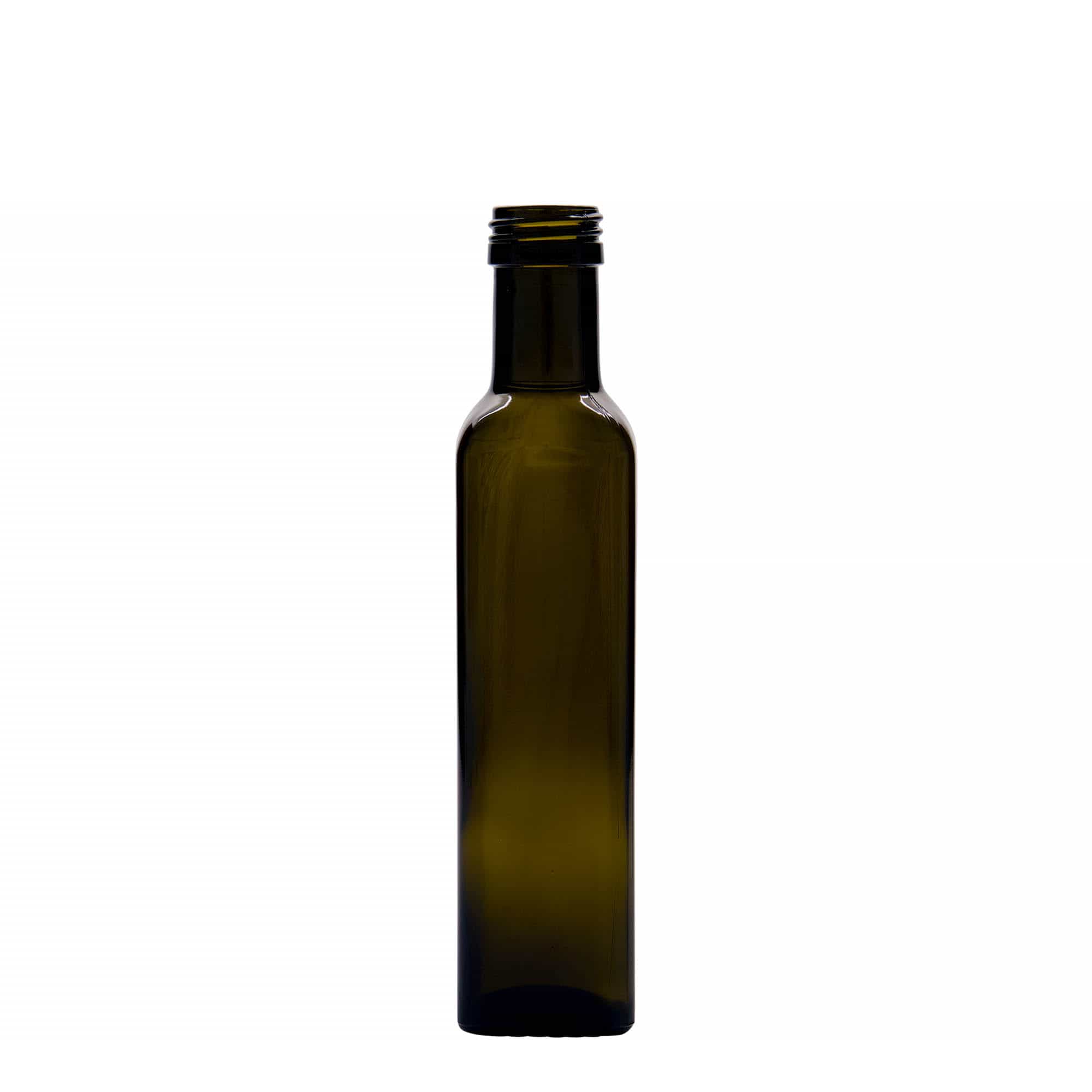 250 ml stikla pudele 'Marasca', kvadrātveida, antīkzaļa, atvere: PP 31,5 250 ml stikla pudele 'Marasca', kvadrātveida, antīkzaļa, atvere: PP 31,5