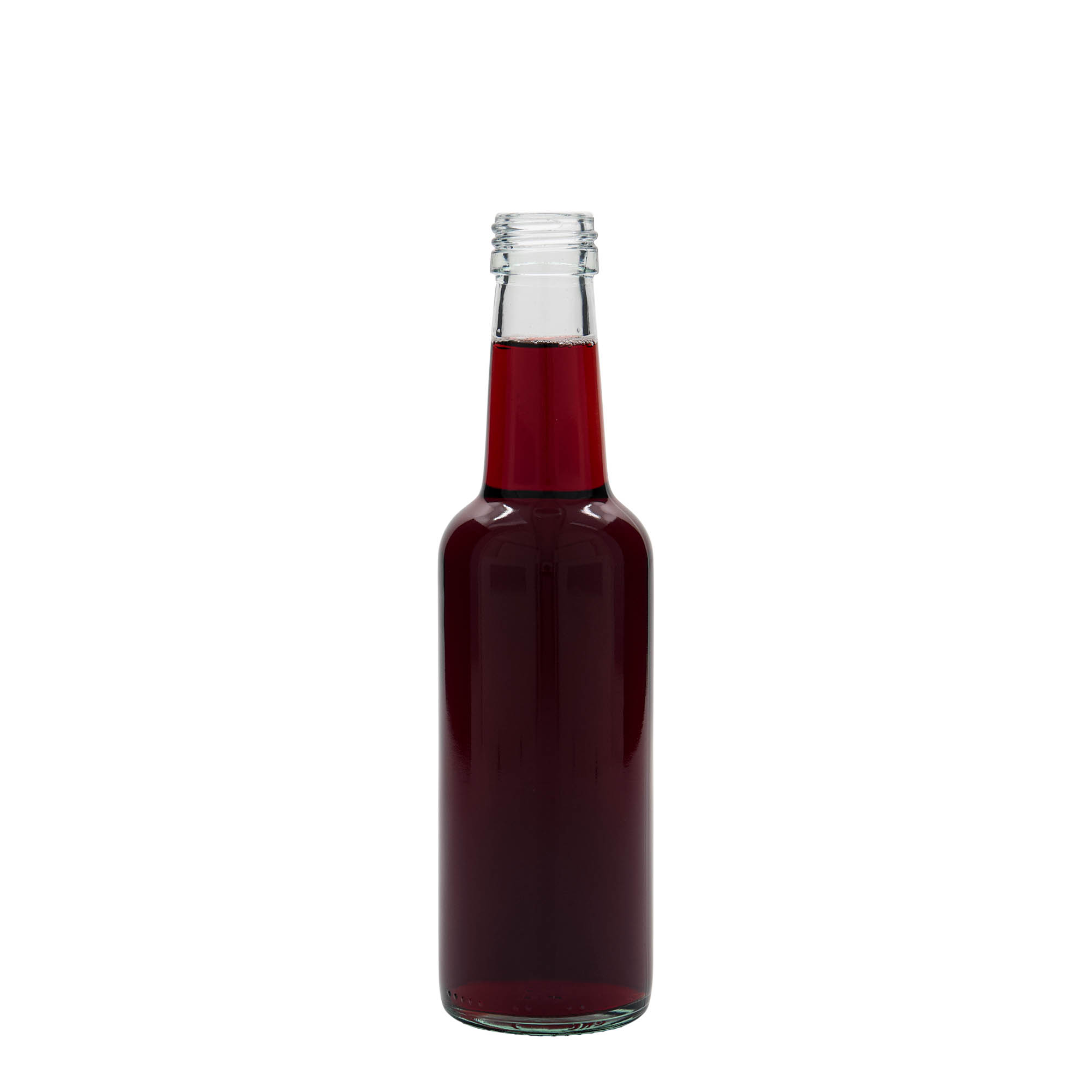 250 ml stikla pudele ar taisnu kaklu, atvere: PP 28
