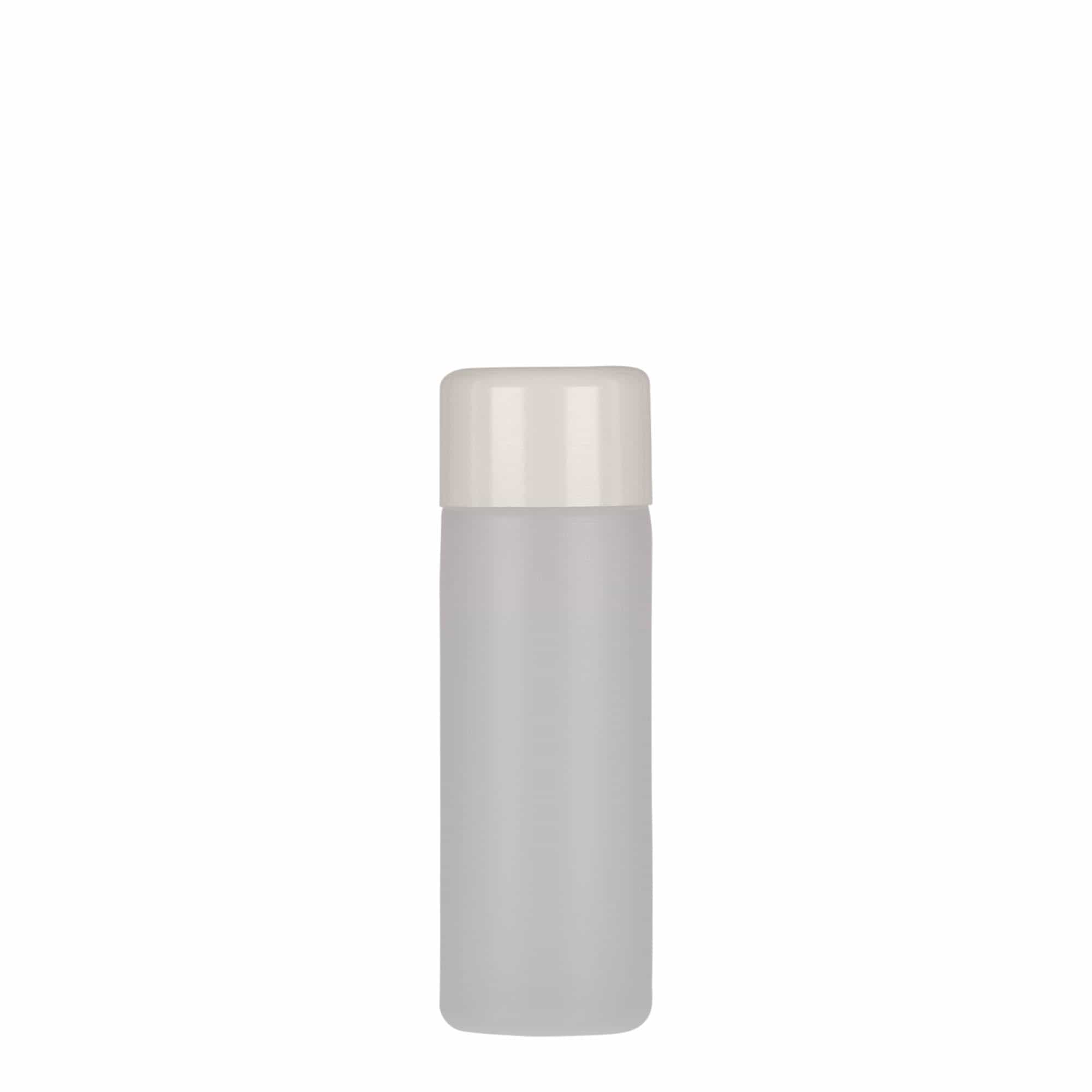 50 ml apaļa pudele, PE plastmasa, dabīga, atvere: skrūvējams vāciņš