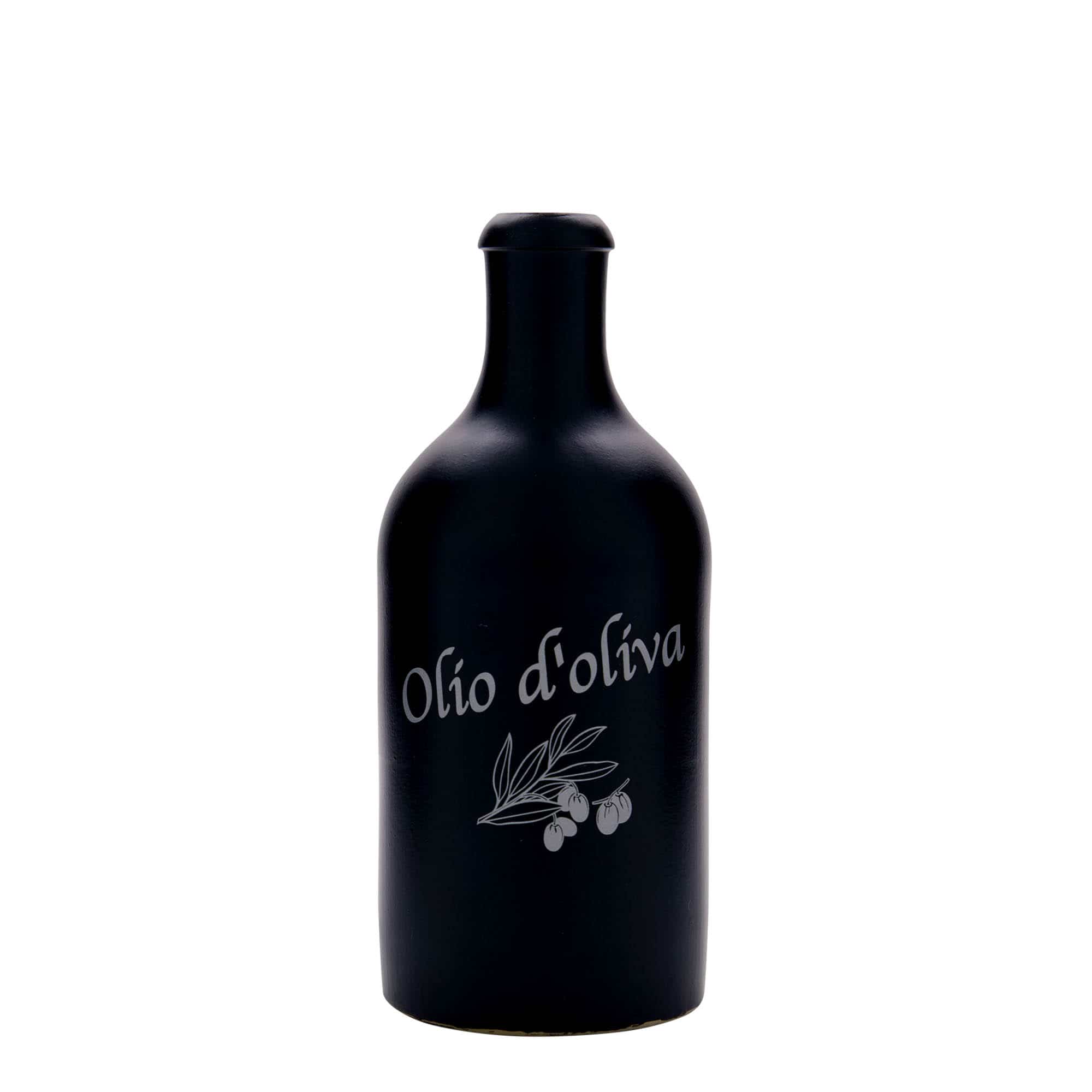 500 ml māla krūka, motīvs: Olio d'Oliva, keramika, melna, aizdare: korķis