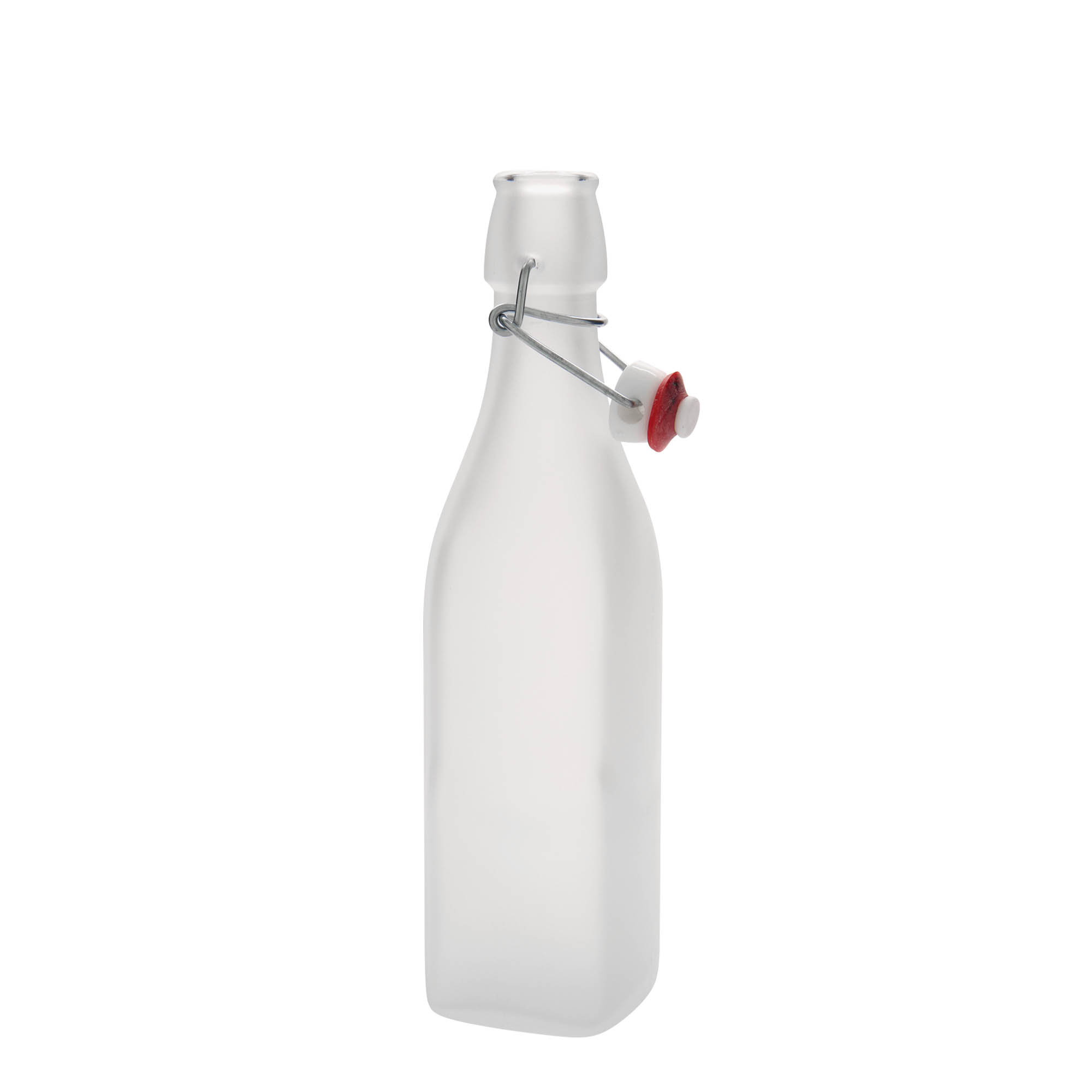 500 ml stikla pudele 'Swing, kvadrātveida, balta, atvere: aizbīdņa aizdare'