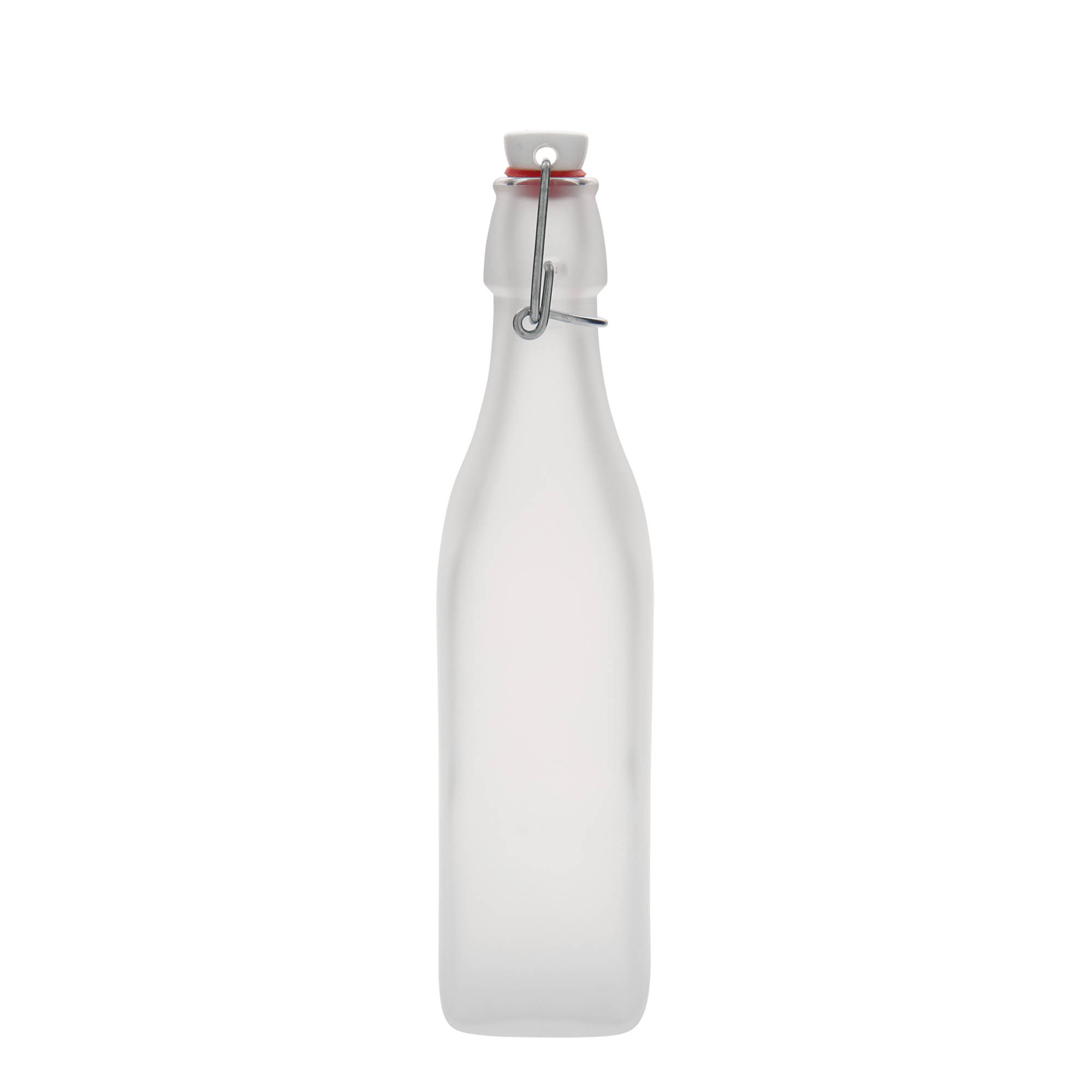 500 ml stikla pudele 'Swing, kvadrātveida, balta, atvere: aizbīdņa aizdare'