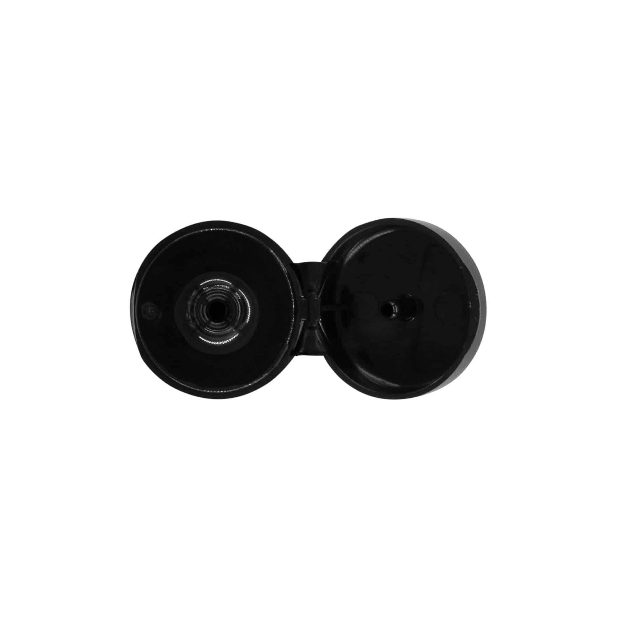 Skrūvējams vāciņš ar saliekamu eņģi, PP plastmasa, melns, piemērots atvere: 20/410