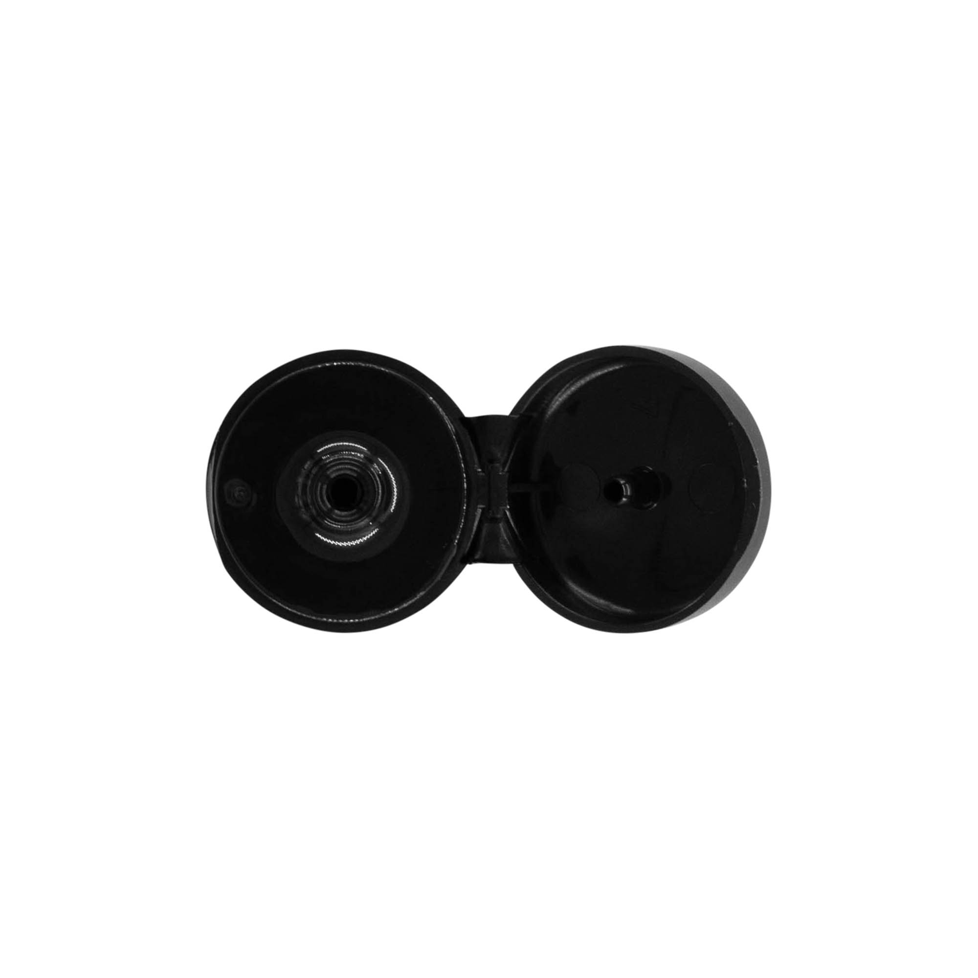 Skrūvējams vāciņš ar saliekamu eņģi, PP plastmasa, melns, piemērots atvere: 20/410 Skrūvējams vāciņš ar saliekamu eņģi, PP plastmasa, melns, piemērots atvere: 20/410