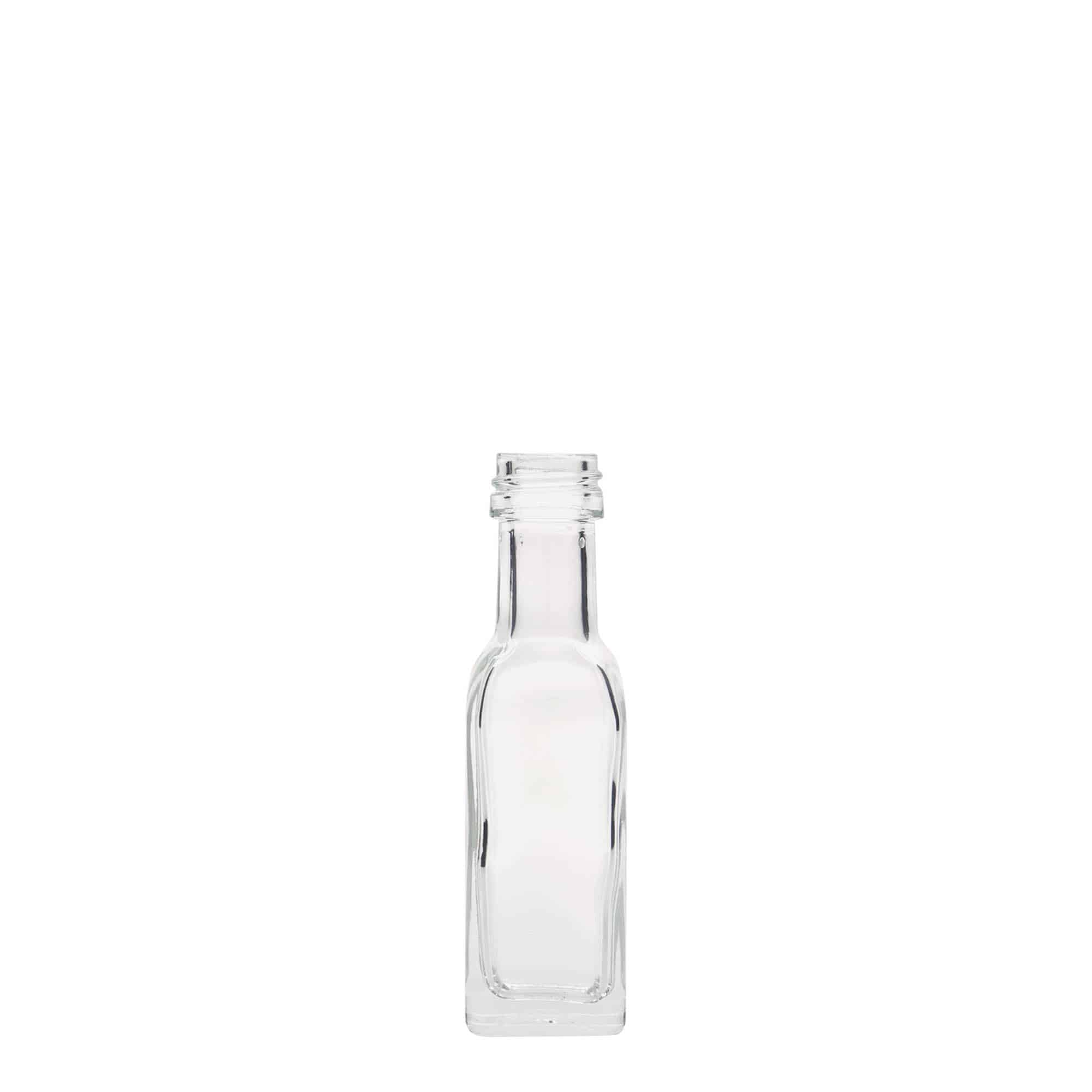 20 ml stikla pudele 'Marasca', kvadrātveida, atvere: PP 18