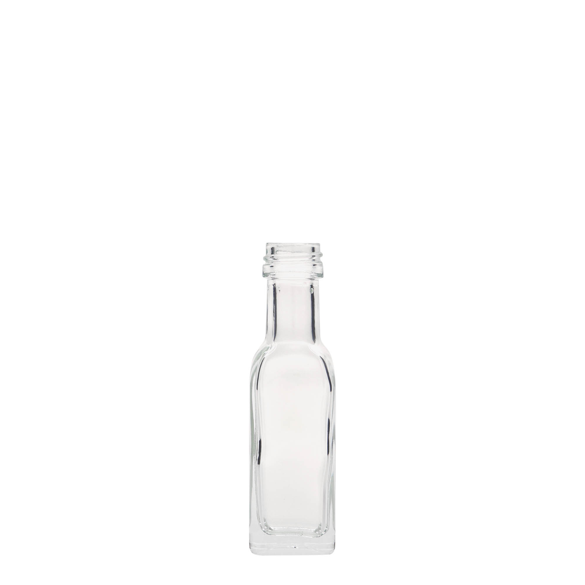 20 ml stikla pudele 'Marasca', kvadrātveida, atvere: PP 18