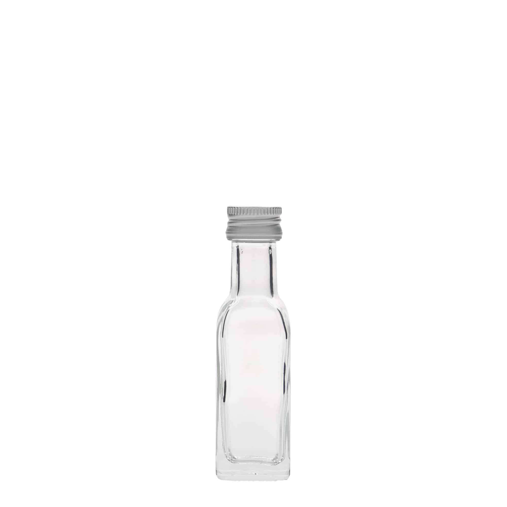 20 ml stikla pudele 'Marasca', kvadrātveida, atvere: PP 18