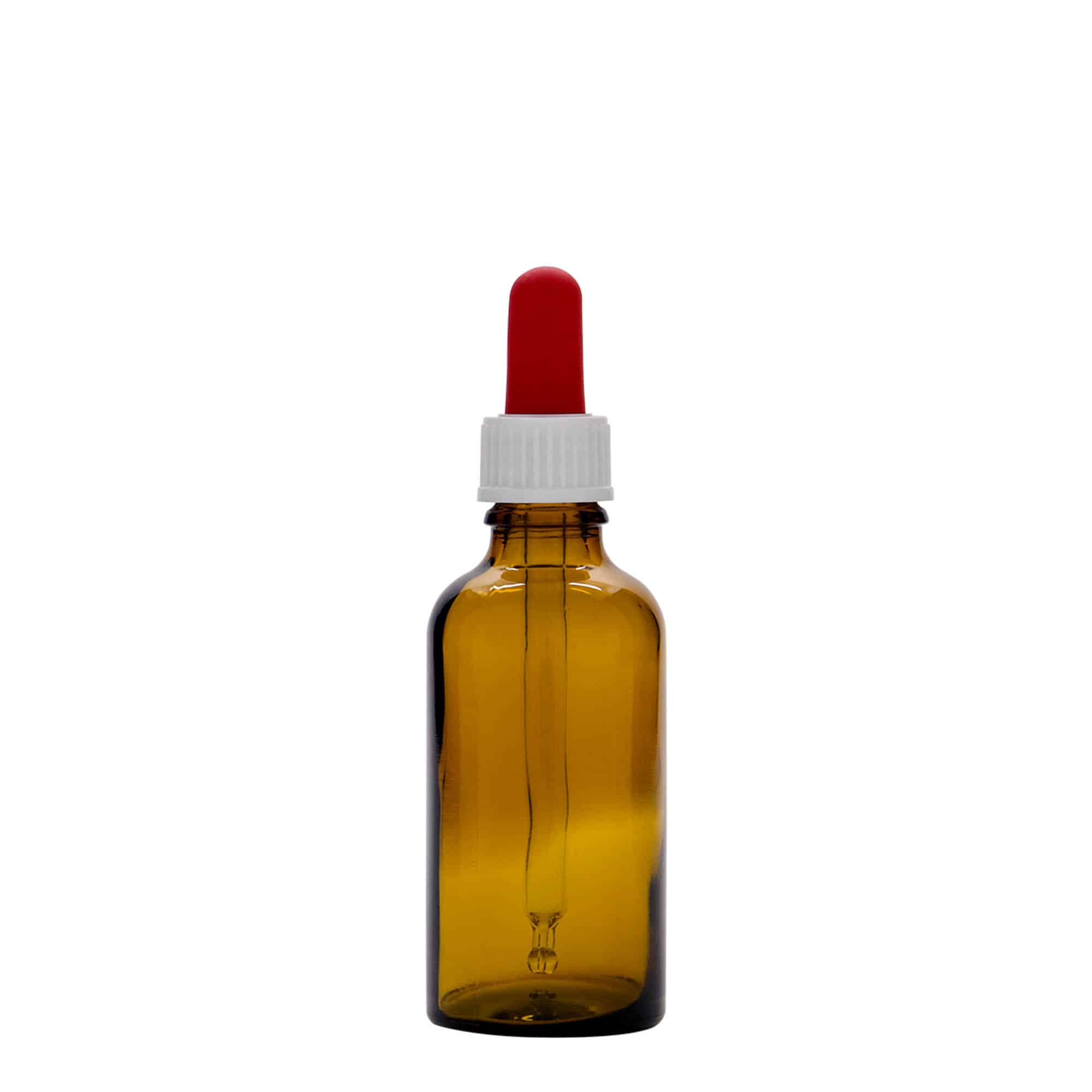 50 ml zāļu pudelīte ar pipeti, stikla, brūna/sarkana, aizdare: DIN 18 50 ml zāļu pudelīte ar pipeti, stikla, brūna/sarkana, aizdare: DIN 18
