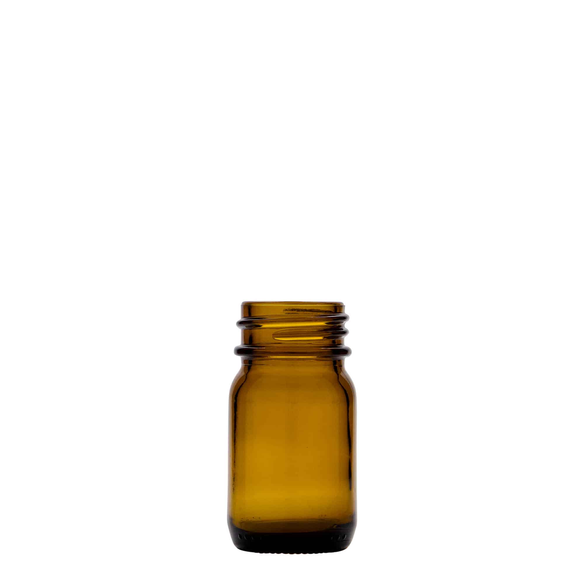 30 ml plaša kakla stikla trauks, brūns, atvere: DIN 32