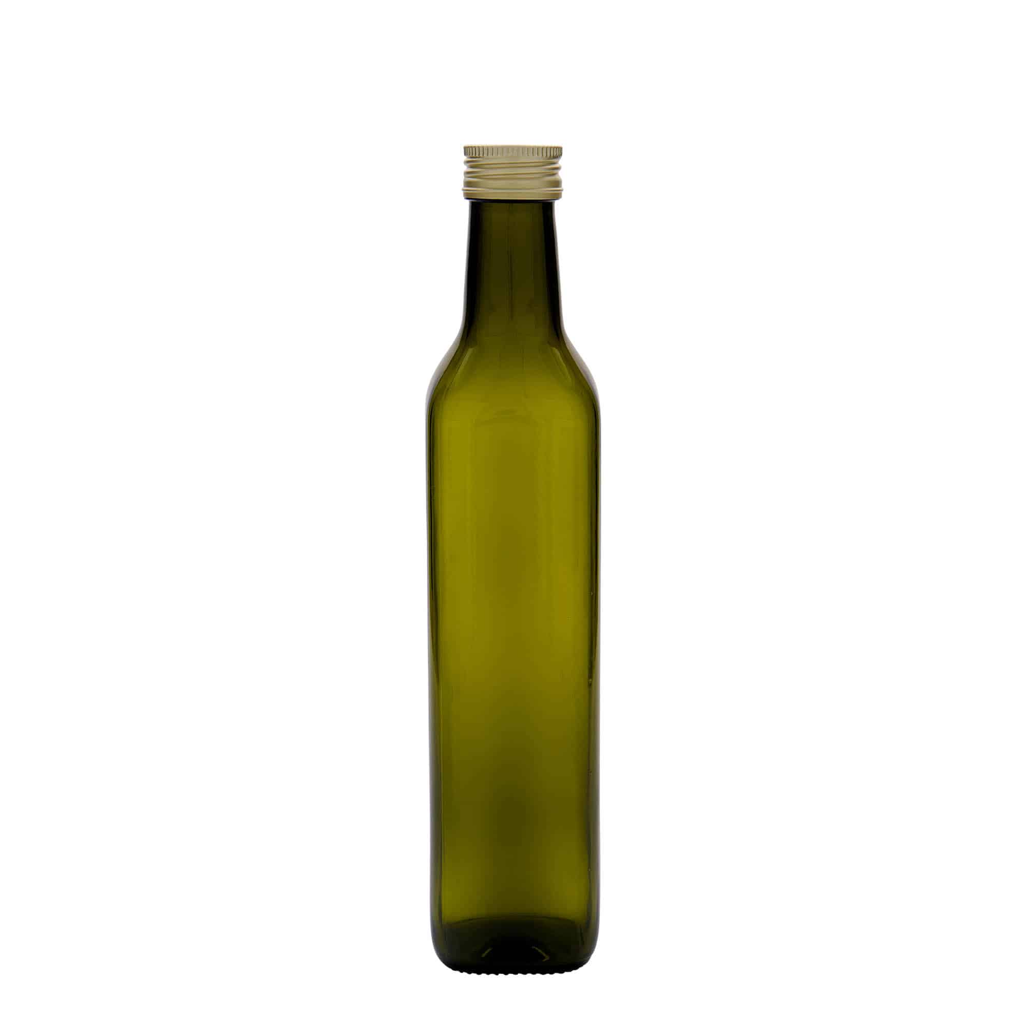 500 ml stikla pudele 'Marasca', kvadrātiska, antīki zaļa, aizdare: PP 31,5
