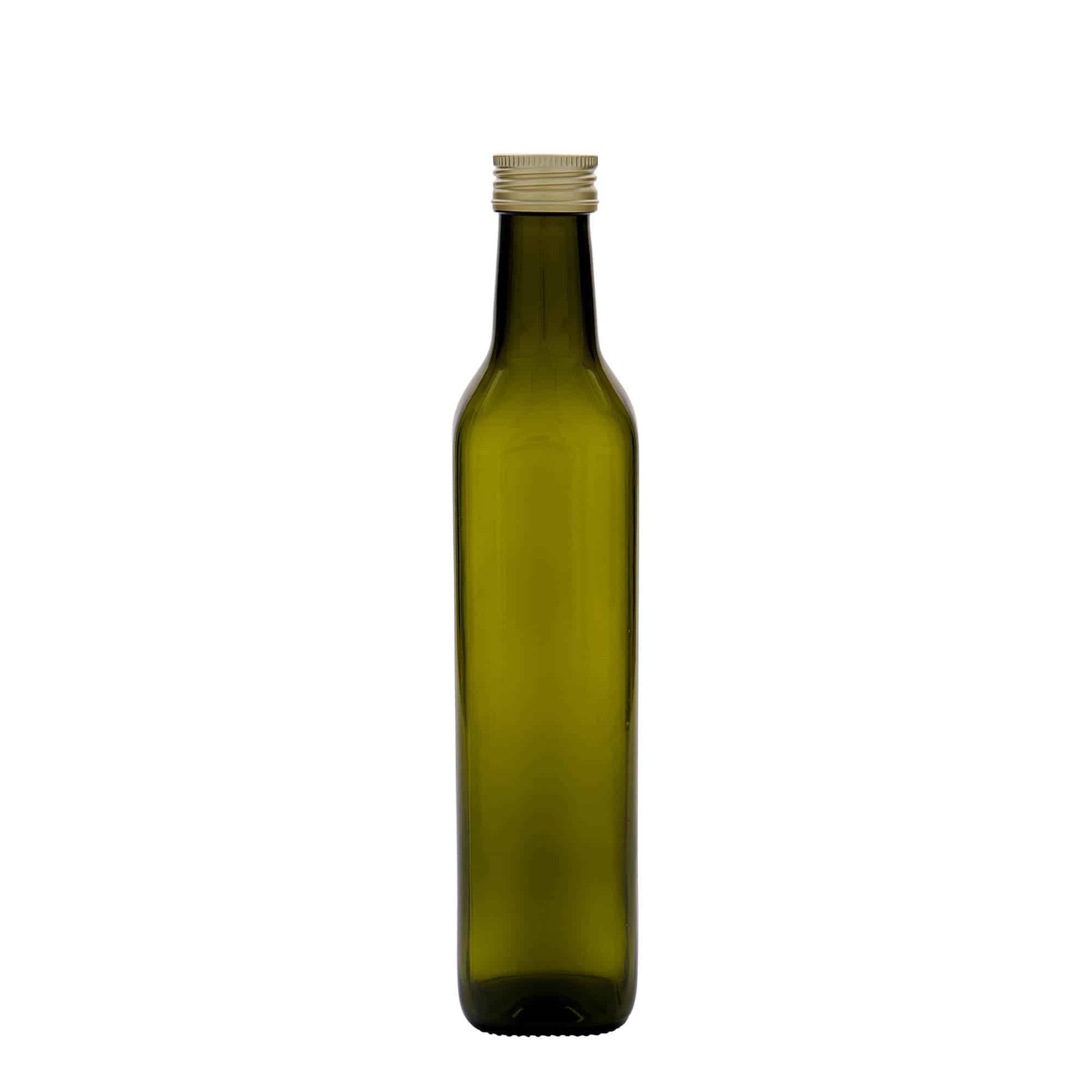 500 ml stikla pudele 'Marasca', kvadrātveida, antīki zaļa, atvere: PP 31,5
