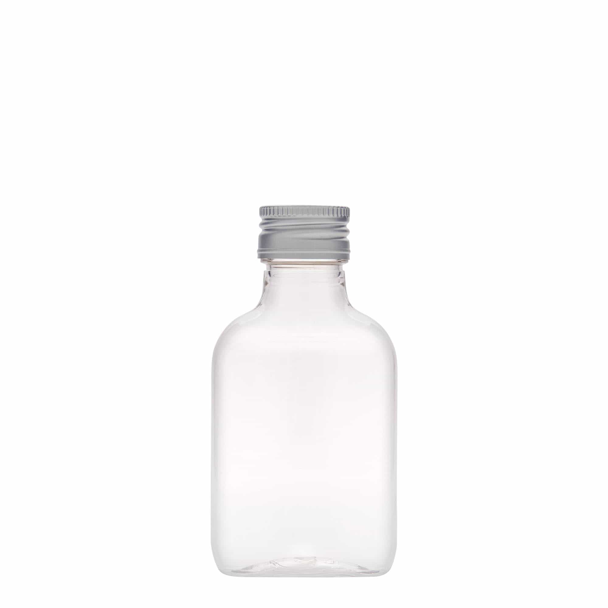 100 ml kabatas pudele, ovāla, PET plastmasa, atvere: PP 28