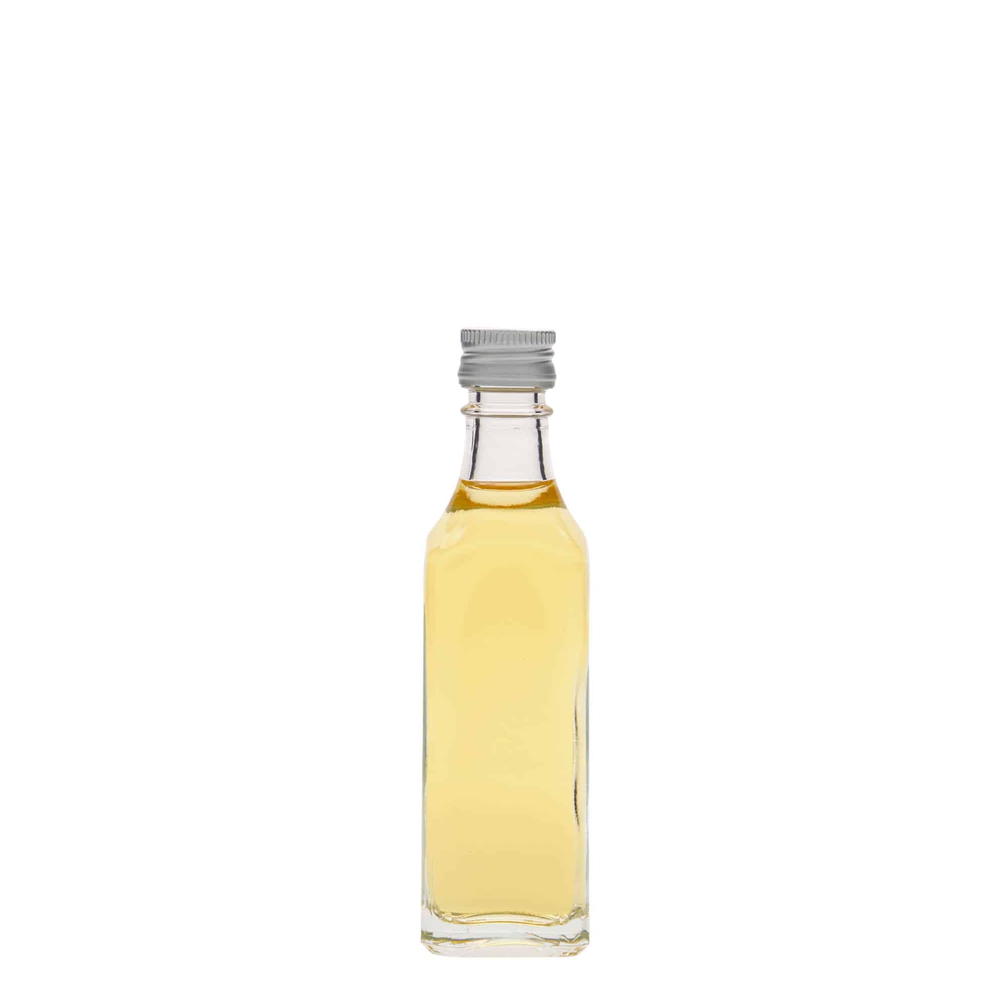 50 ml stikla pudele 'Siena', kvadrātiska, aizdare: PP 18