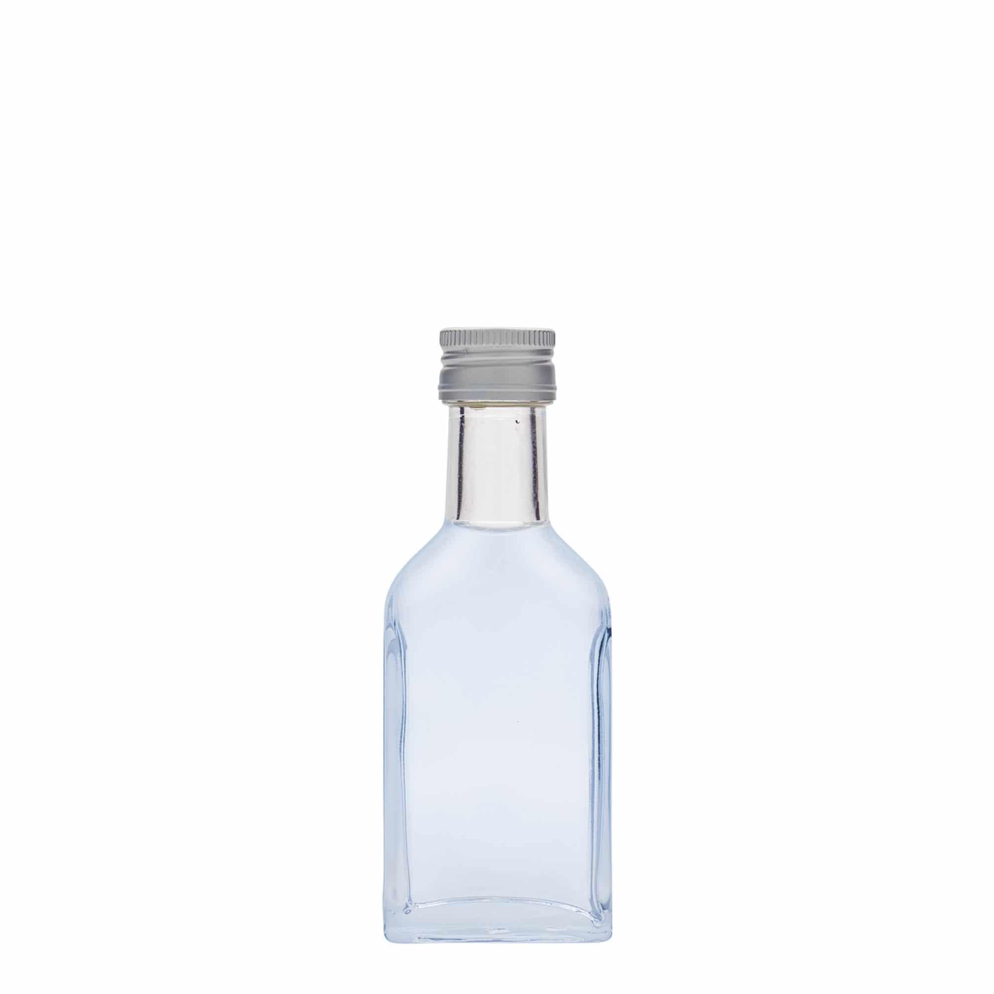 40 ml blašķe ar garu kakliņu, taisnstūra, stikla, aizdare: PP 22
