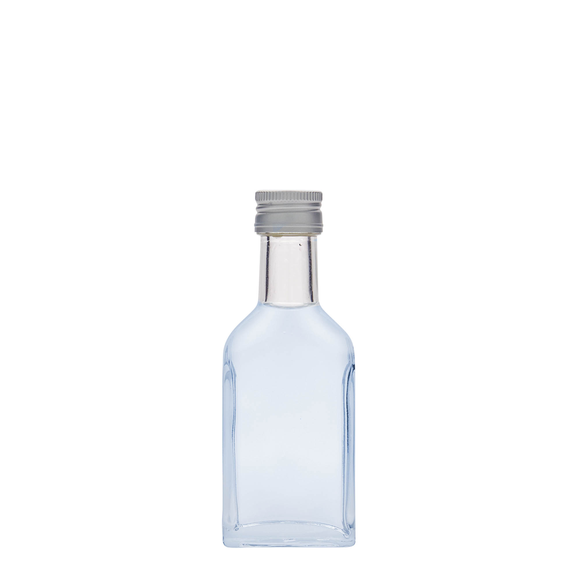 40 ml kabatas pudele ar garu kaklu, taisnstūrveida, stikls, atvere: PP 22 40 ml kabatas pudele ar garu kaklu, taisnstūrveida, stikls, atvere: PP 22