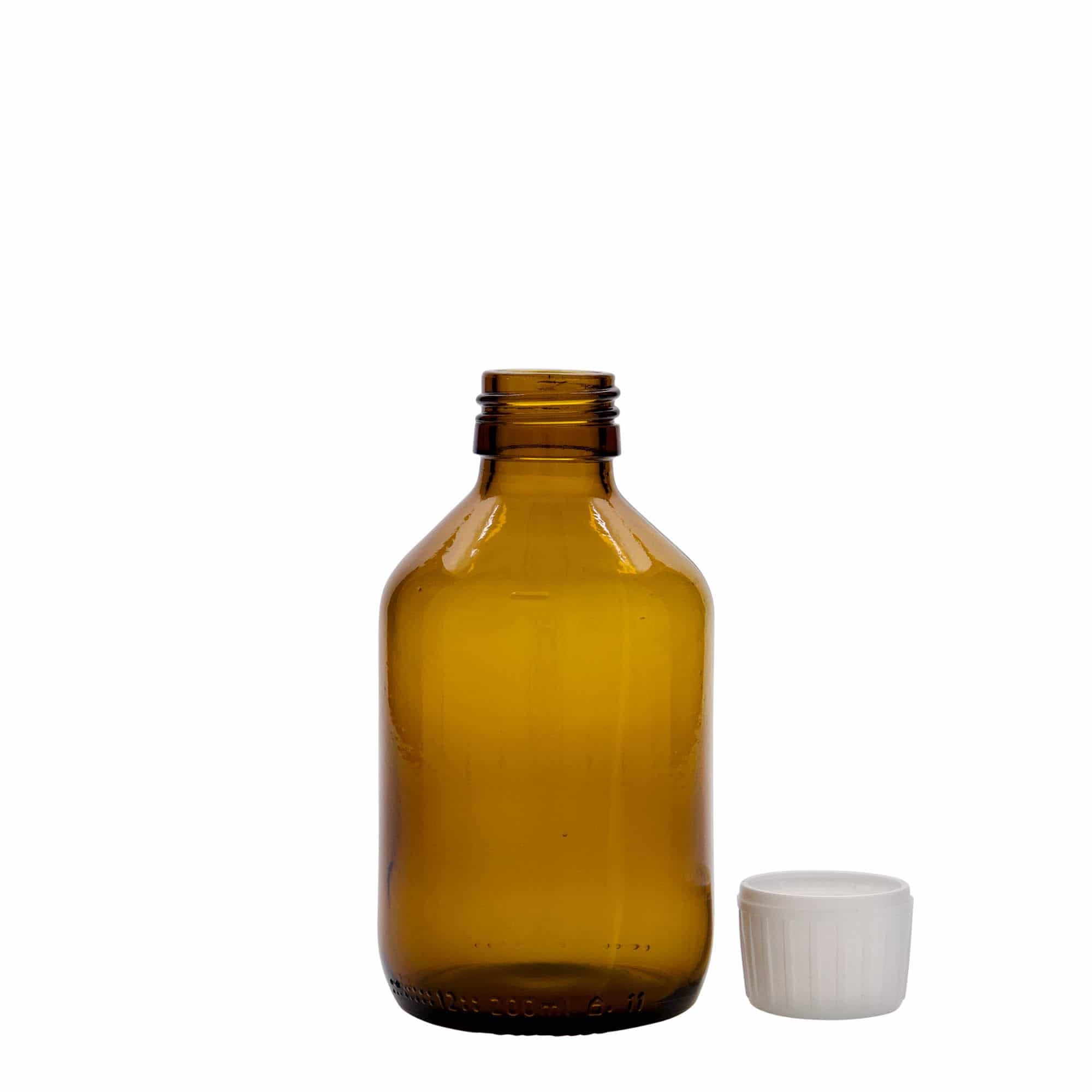 200 ml zāļu pudelīte, brūna, stikla, aizdare: PP 28