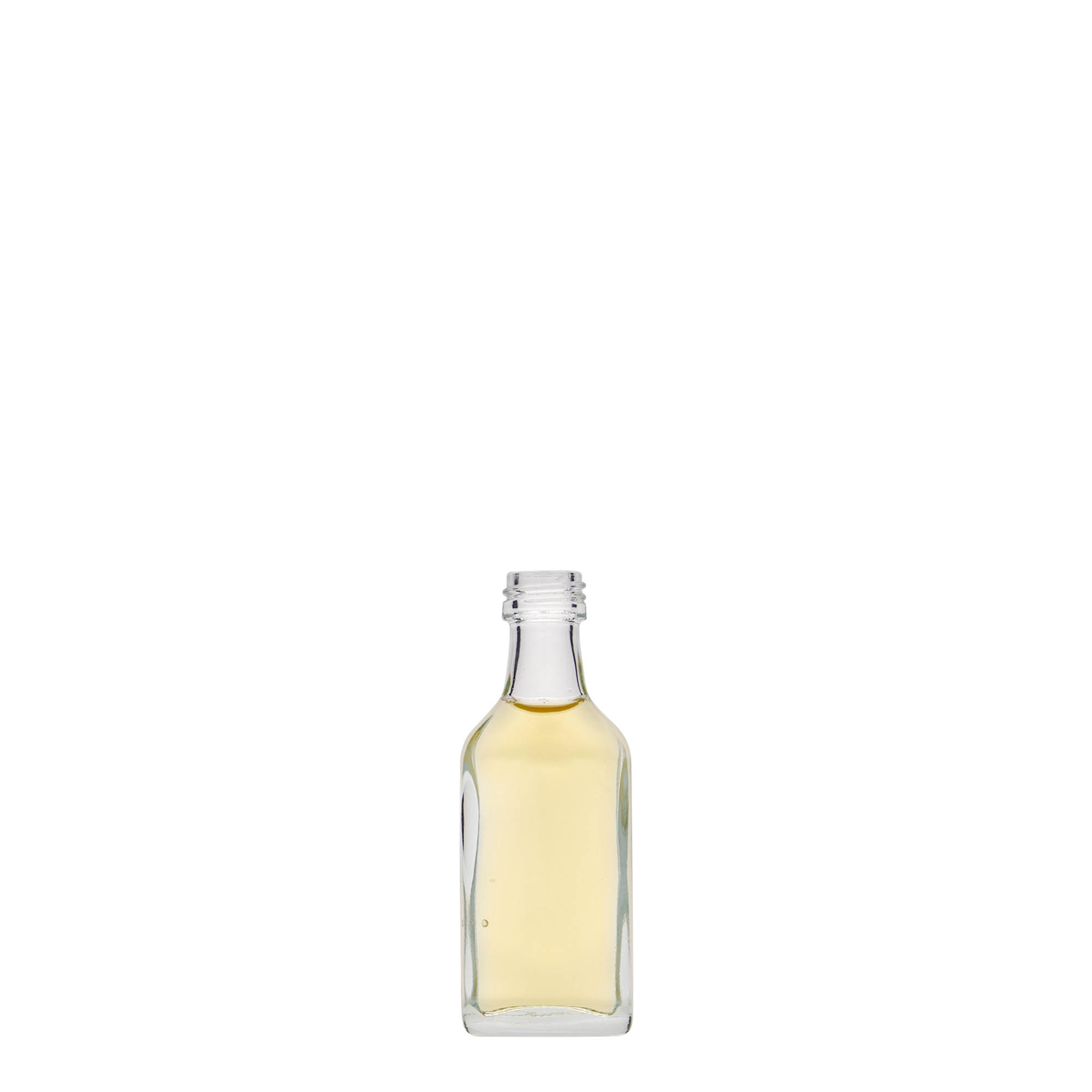20 ml kabatas pudele, taisnstūrveida, stikls, atvere: PP 18 20 ml kabatas pudele, taisnstūrveida, stikls, atvere: PP 18