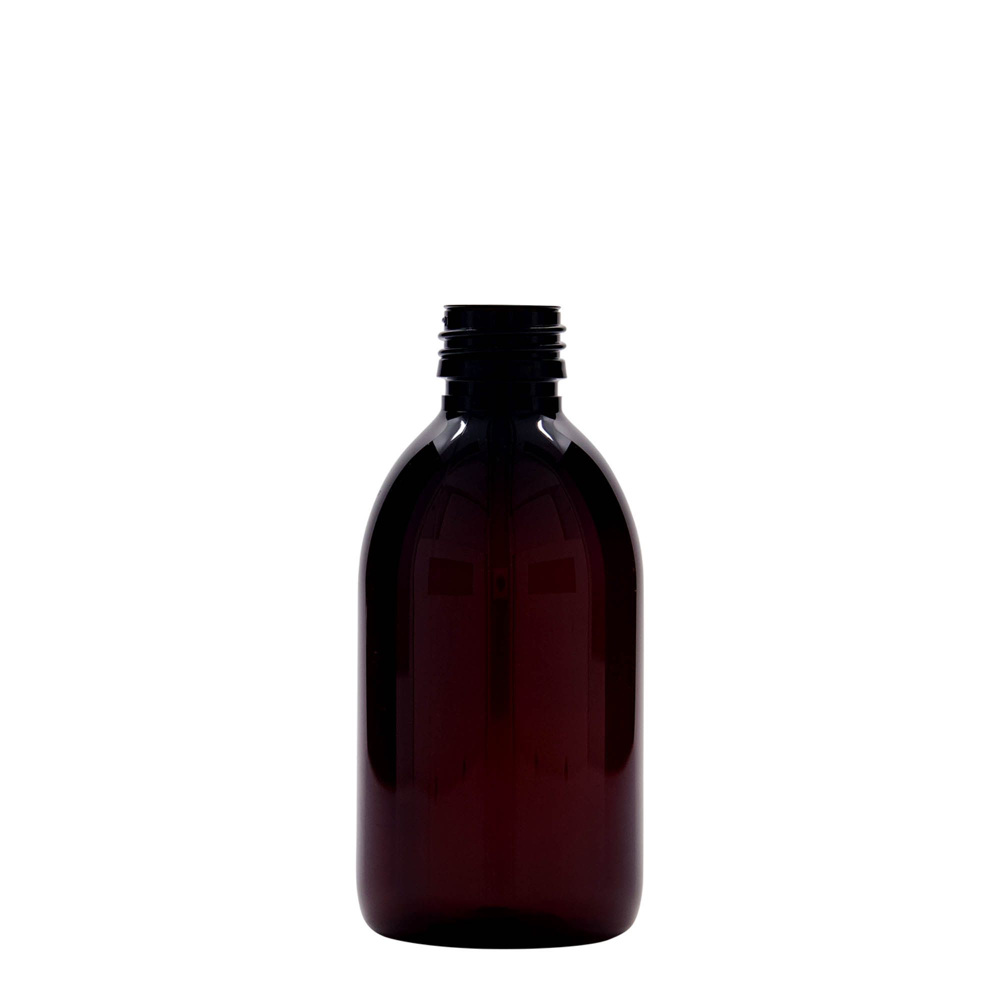 250 ml PET medicīnas pudele, brūna, plastmasa, atvere: PP 28
