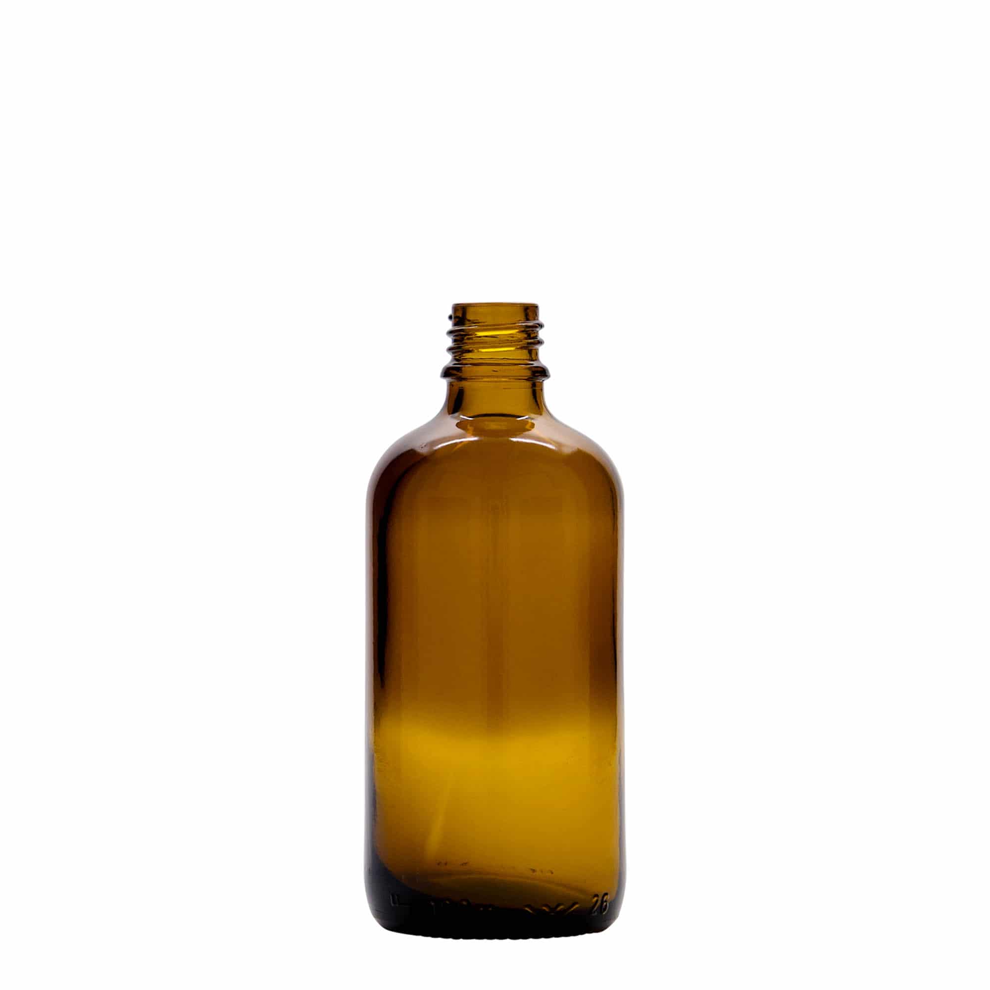 100 ml pilināmas pudelīte medicīnai, stikls, brūni-sarkana, atvere: DIN 18