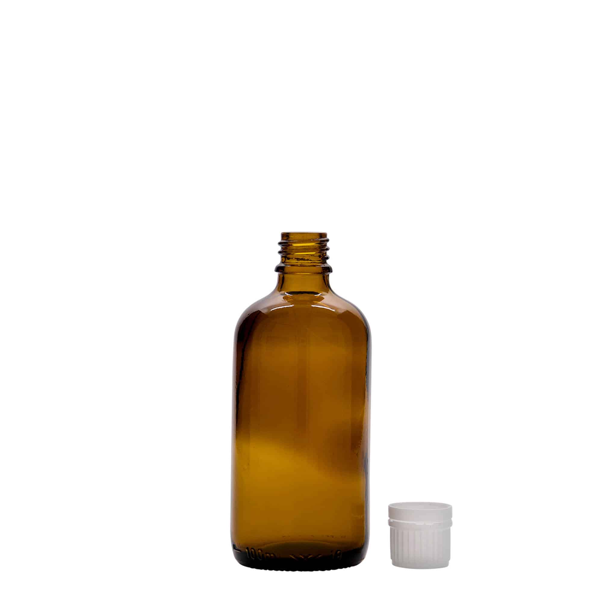 100 ml zāļu pudelīte, stikla, brūna, aizdare: DIN 18
