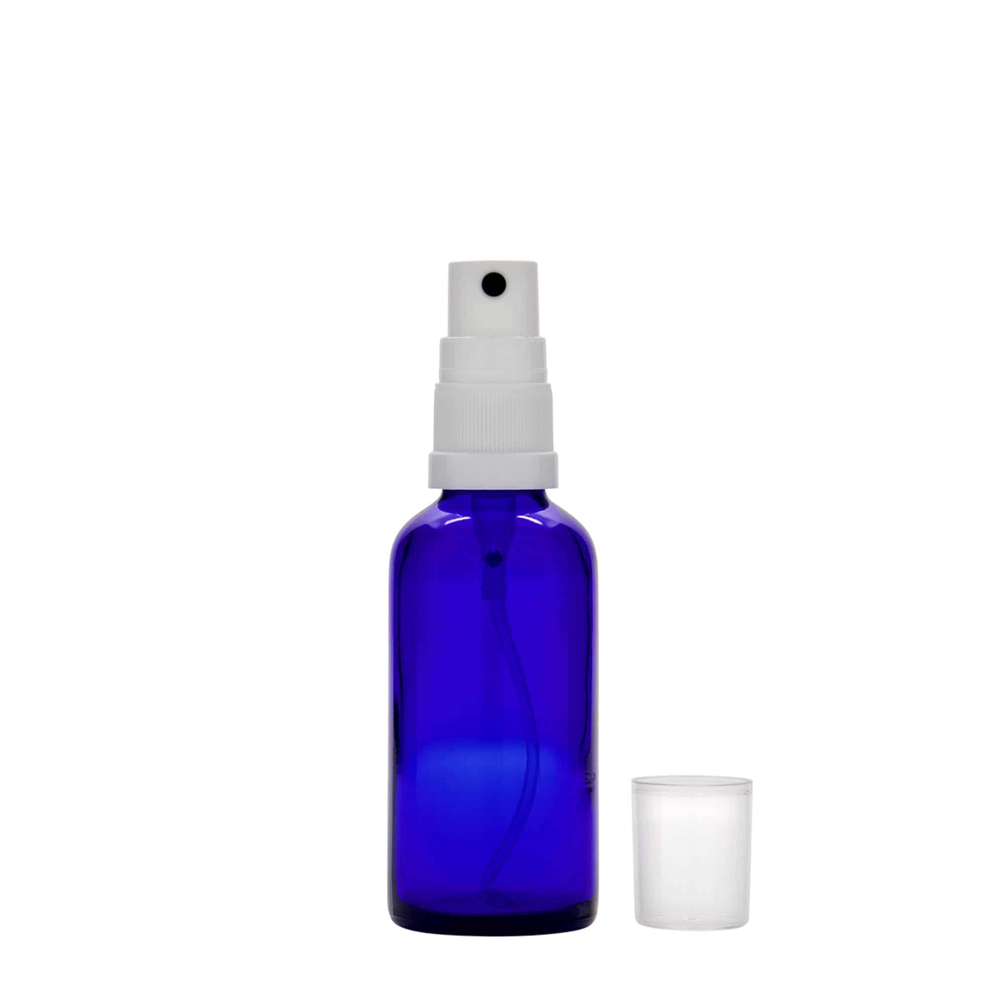 50 ml zāļu pudelīte ar smidzinātāju, stikla, karaliski zila, aizdare: DIN 18