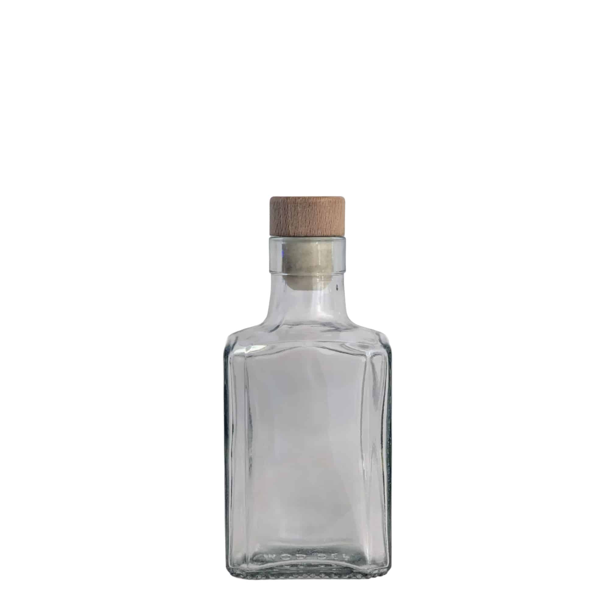  250 ml stikla pudele „Decanter Quadro ar augšējo malu“, kvadrātveida, kakliņš: korķis