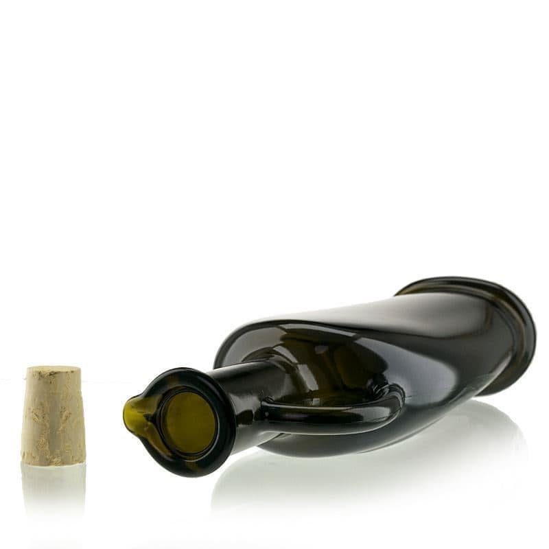 500 ml stikla pudele 'Eleganta', ovāla, antīki zaļa, aizdare: korķis