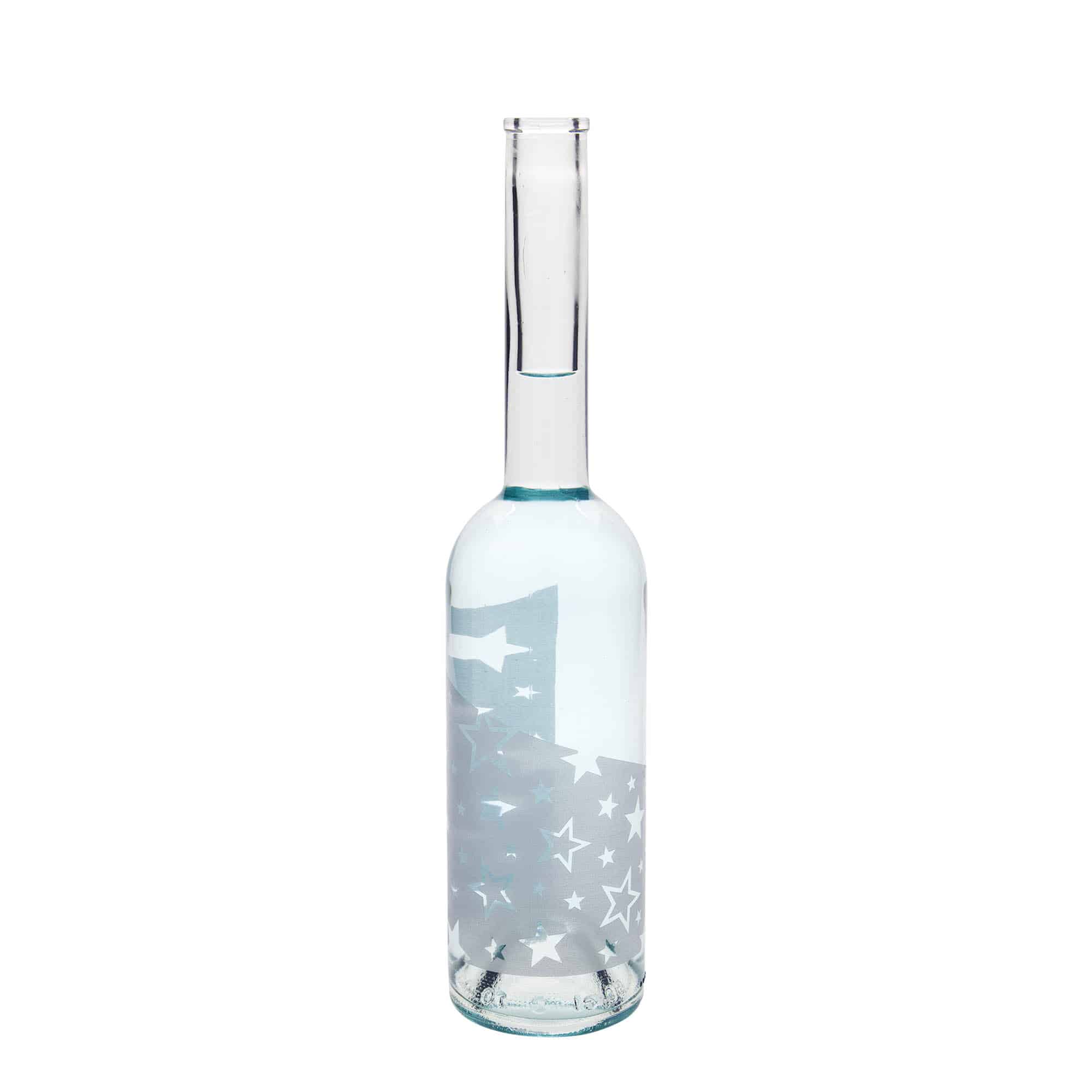 500 ml stikla pudele 'Opera', motīvs: sudraba zvaigznes, atvere: korķis 500 ml stikla pudele 'Opera', motīvs: sudraba zvaigznes, atvere: korķis