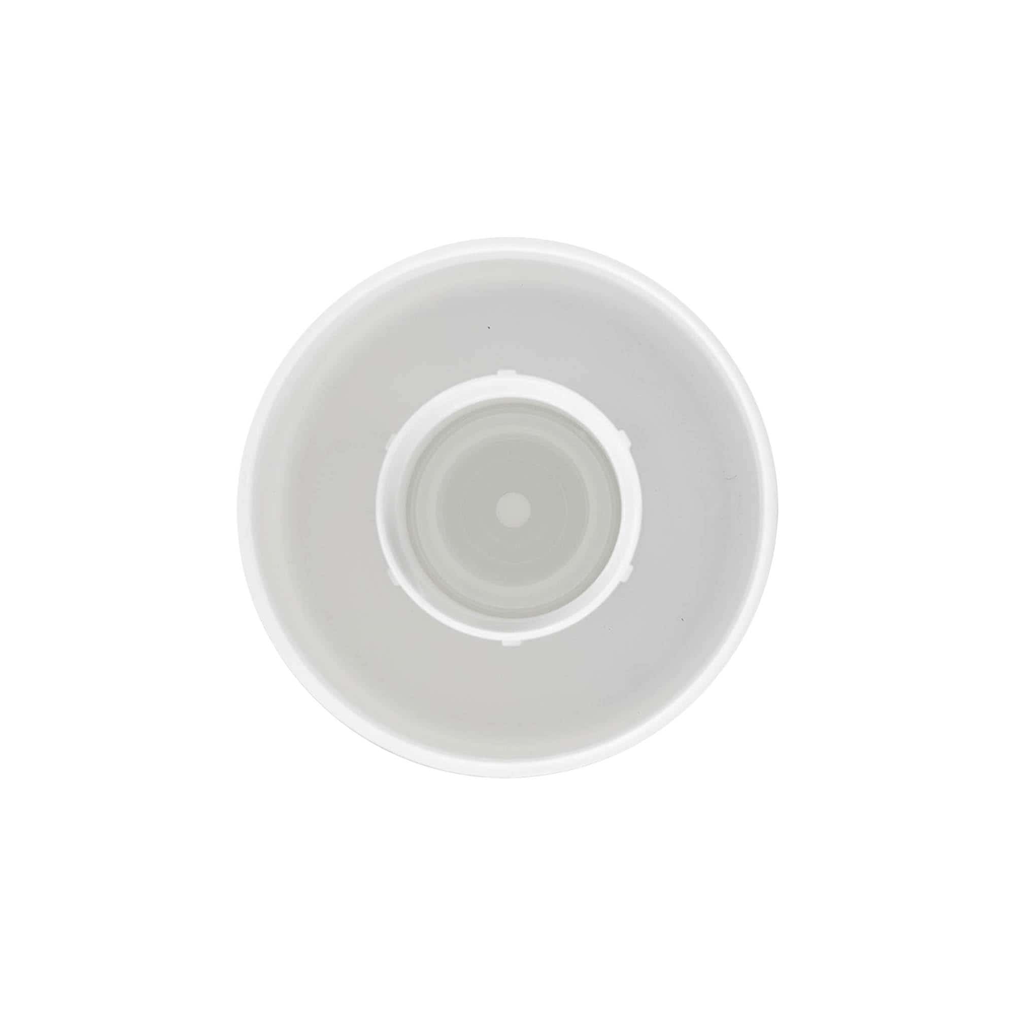 Skrūvējams aizvērējs apaļai pudelei ar šļirces ieliktni, PE plastmasa, balts, der atverei: GL 22