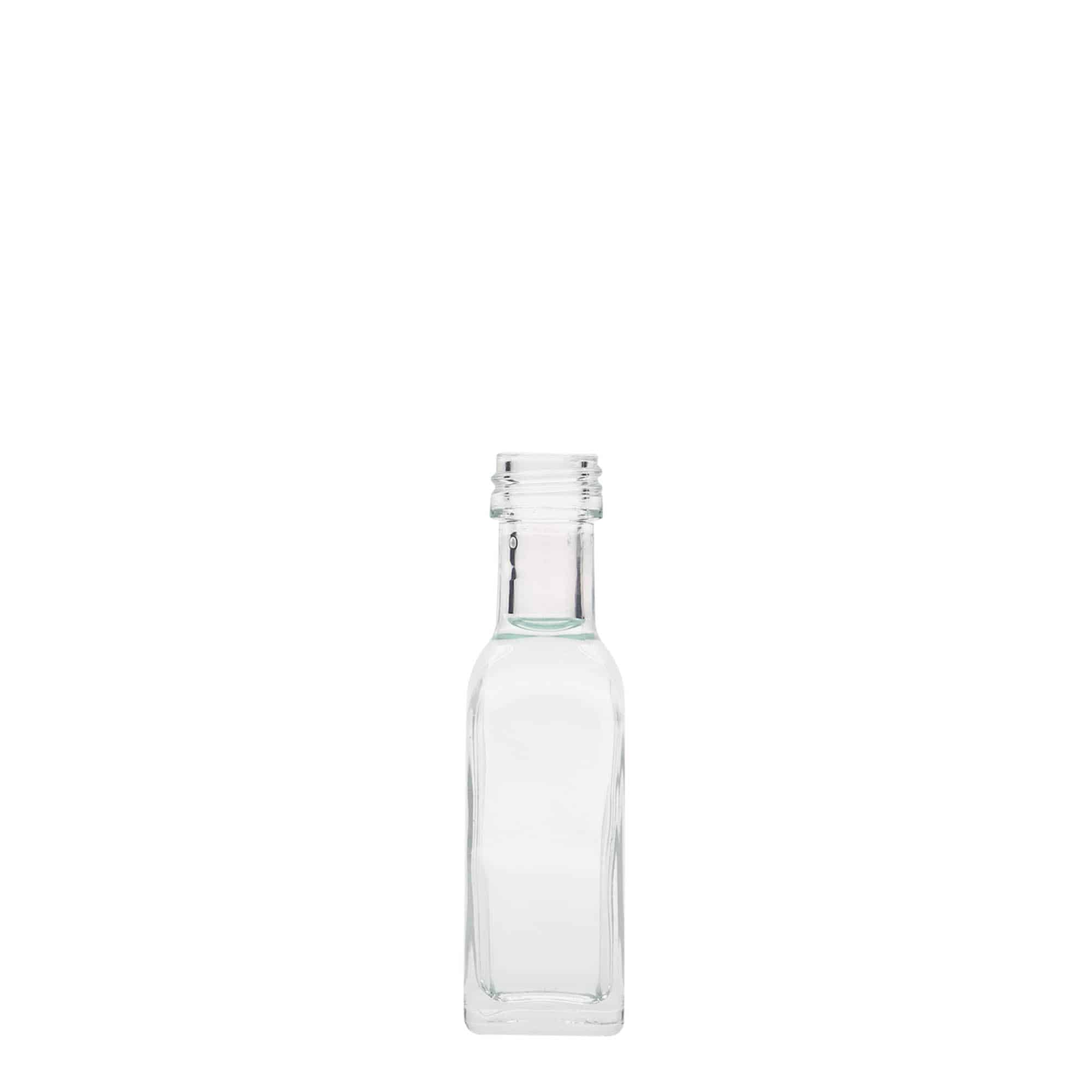 20 ml stikla pudele 'Marasca', kvadrātveida, atvere: PP 18