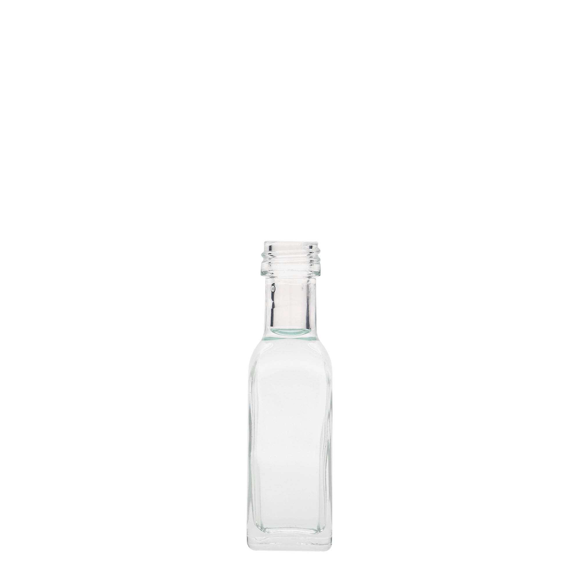20 ml stikla pudele 'Marasca', kvadrātveida, atvere: PP 18
