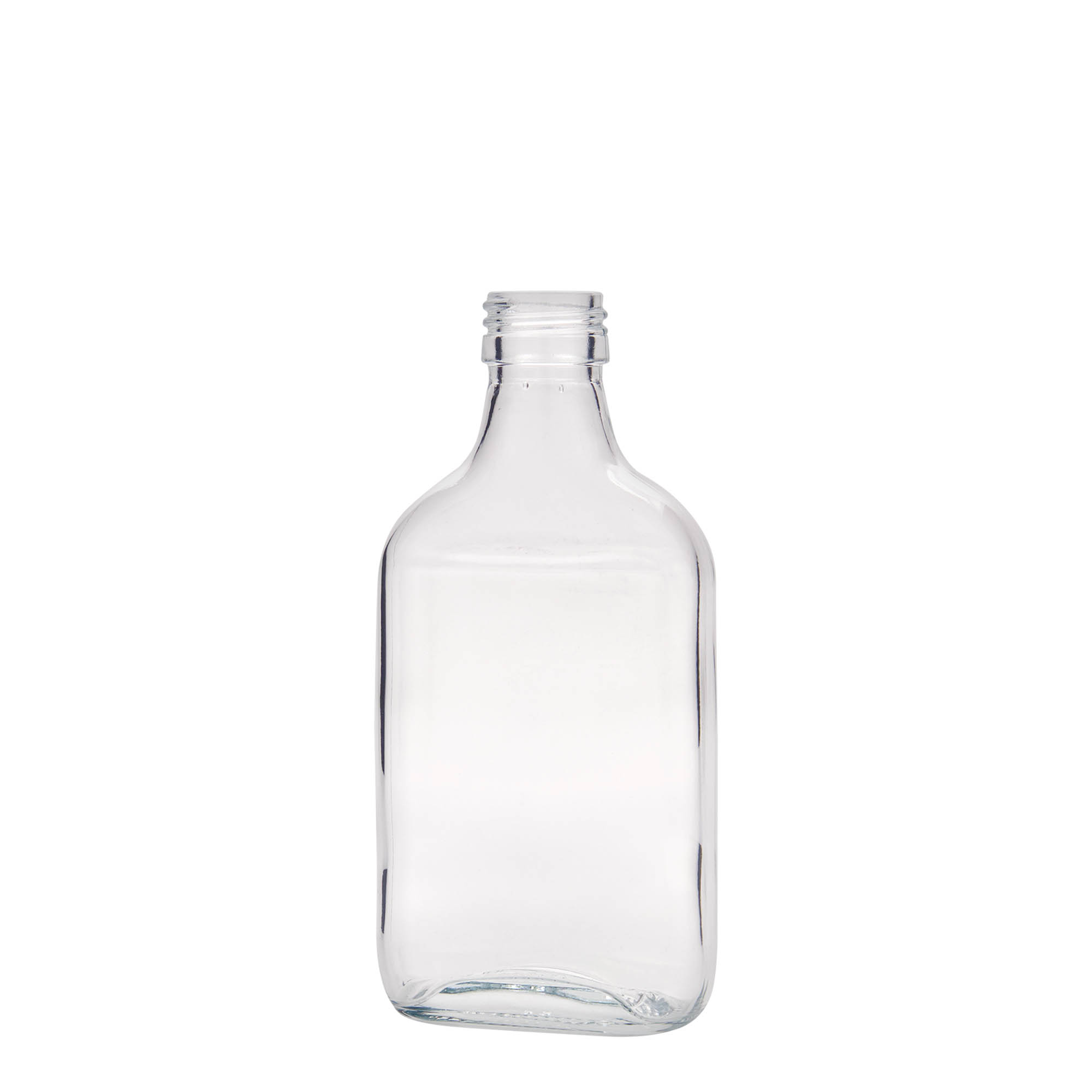 200 ml kabatas pudele, taisnstūrveida, stikls, atvere: PP 28 200 ml kabatas pudele, taisnstūrveida, stikls, atvere: PP 28