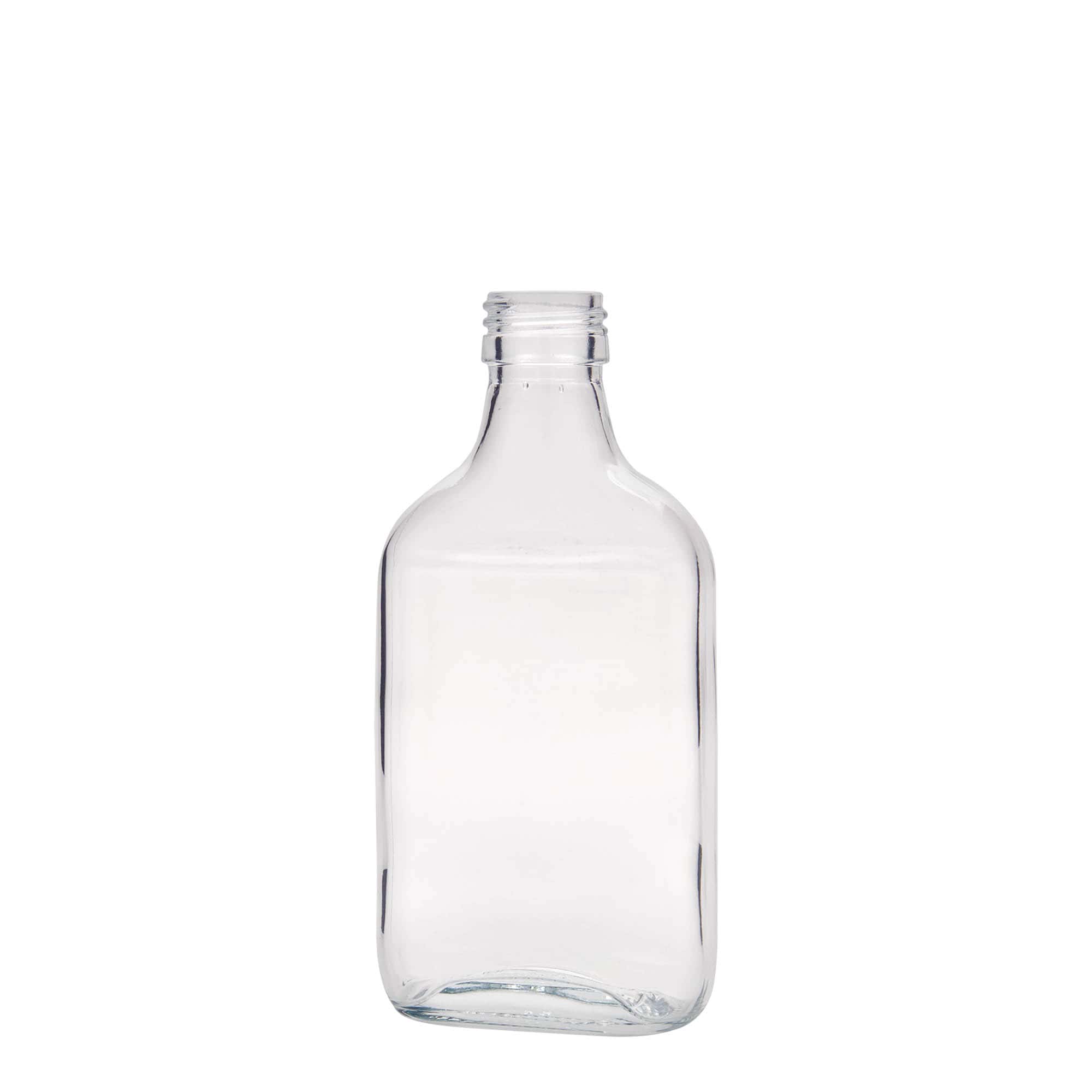 200 ml kabatas pudele, taisnstūrveida, stikls, atvere: PP 28