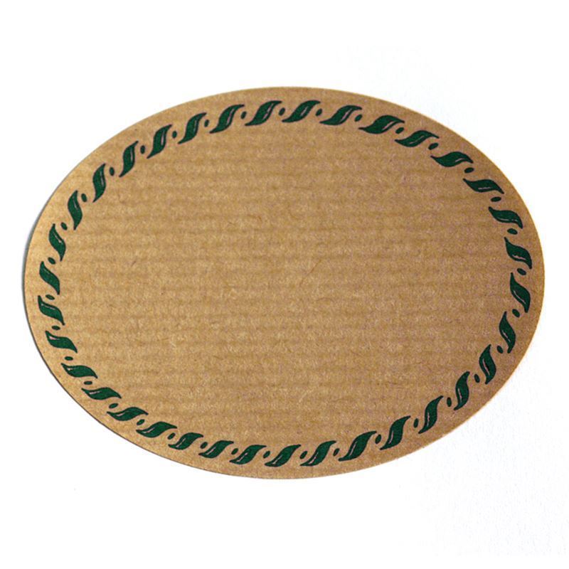 Liels dabīgās etiķetes 'Virtenes mala', ovāls, papīrs, zaļš-brūns Liels dabīgās etiķetes 'Virtenes mala', ovāls, papīrs, zaļš-brūns