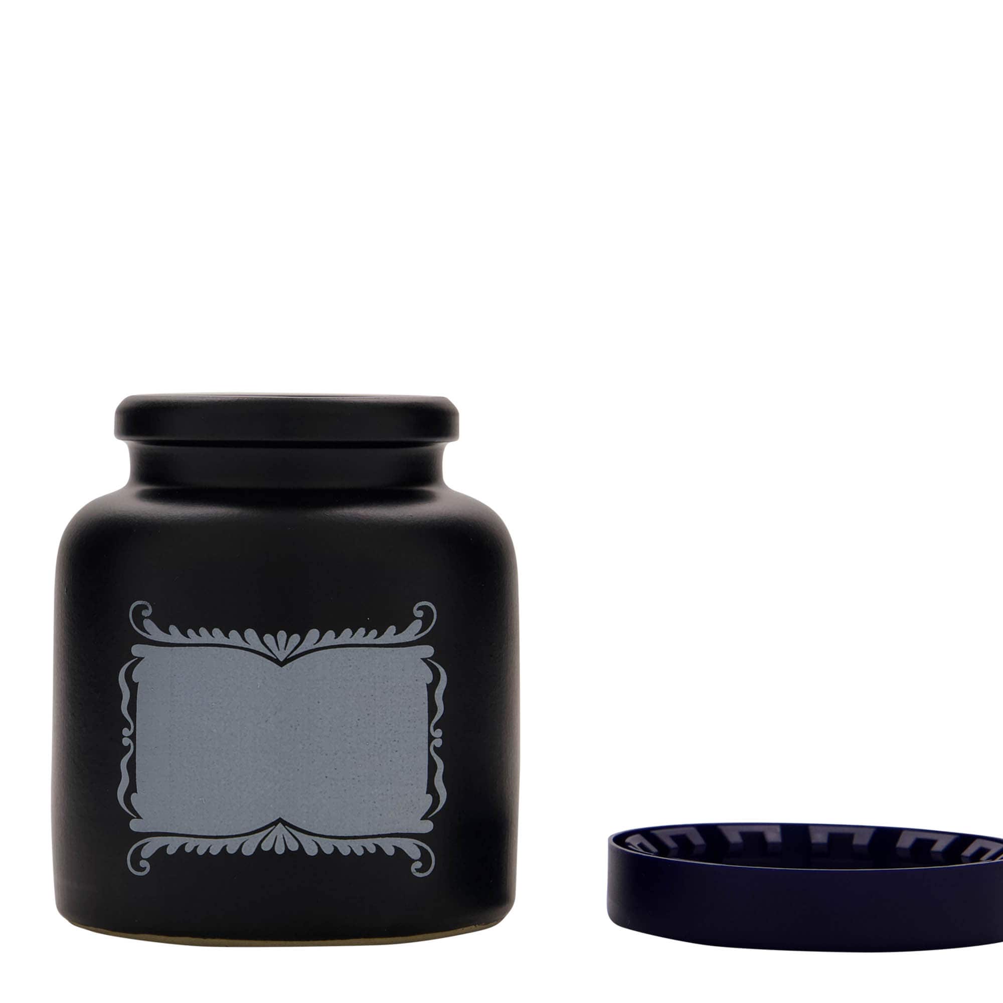 270 ml akmens masas pods, motīvs: etiķešu lauks, keramika, melns, atvere: uzgriežams vāks