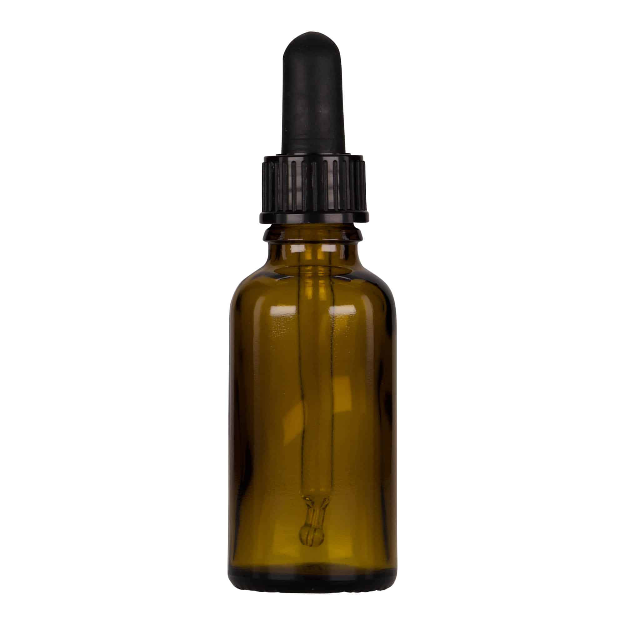 30 ml zāļu pudelīte ar pipeti, stikla, brūna/melna, aizdare: DIN 18 30 ml zāļu pudelīte ar pipeti, stikla, brūna/melna, aizdare: DIN 18
