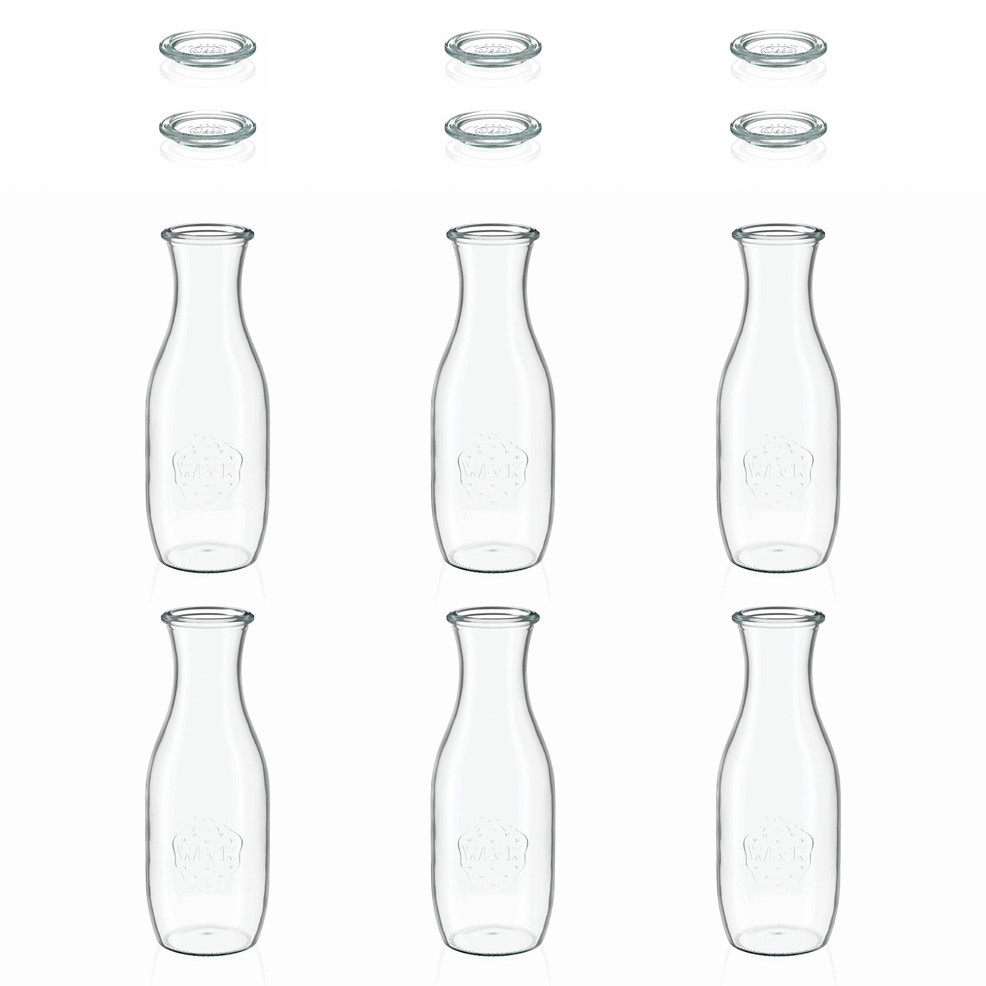 6x 1000 ml WECK-sulās pudele ar stikla vāciņu RR 60