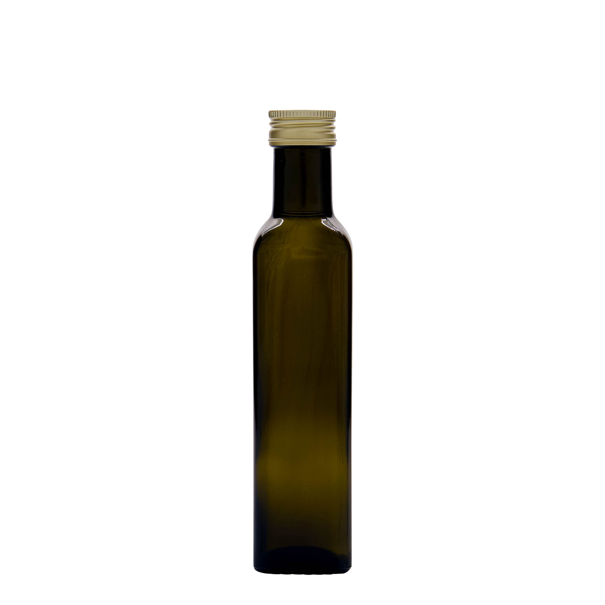 250 ml stikla pudele 'Marasca', kvadrātveida, antīkzaļa, atvere: PP 31,5