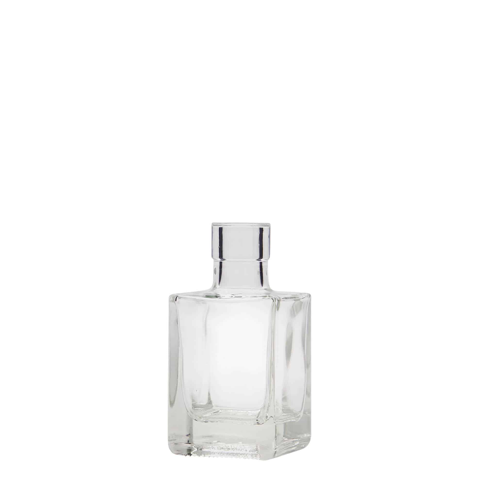 50 ml stikla pudele 'Cube', kvadrātiska, atvere: korķis