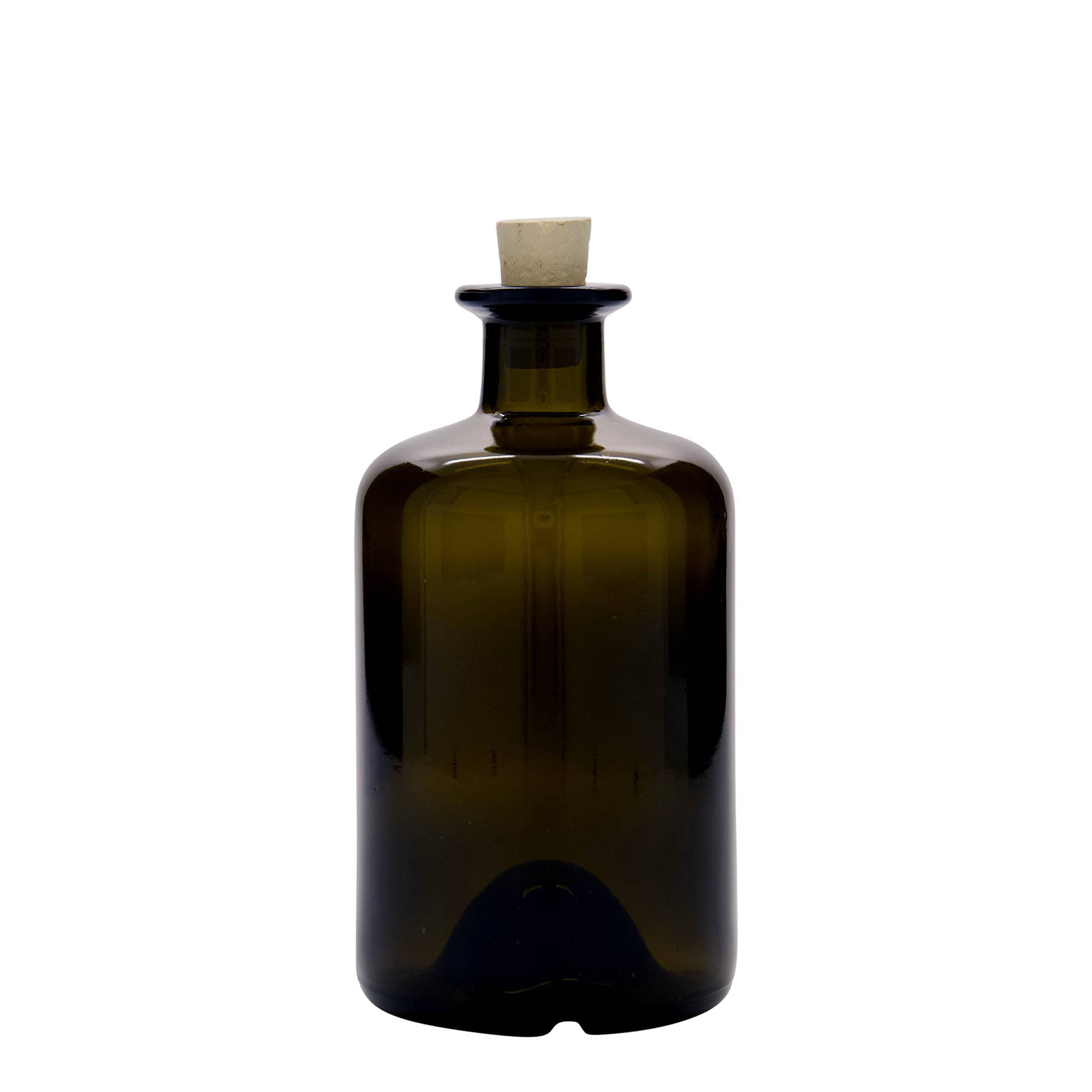 500 ml stikla pudele aptiekāram, antīkzaļa, atvere: korķis