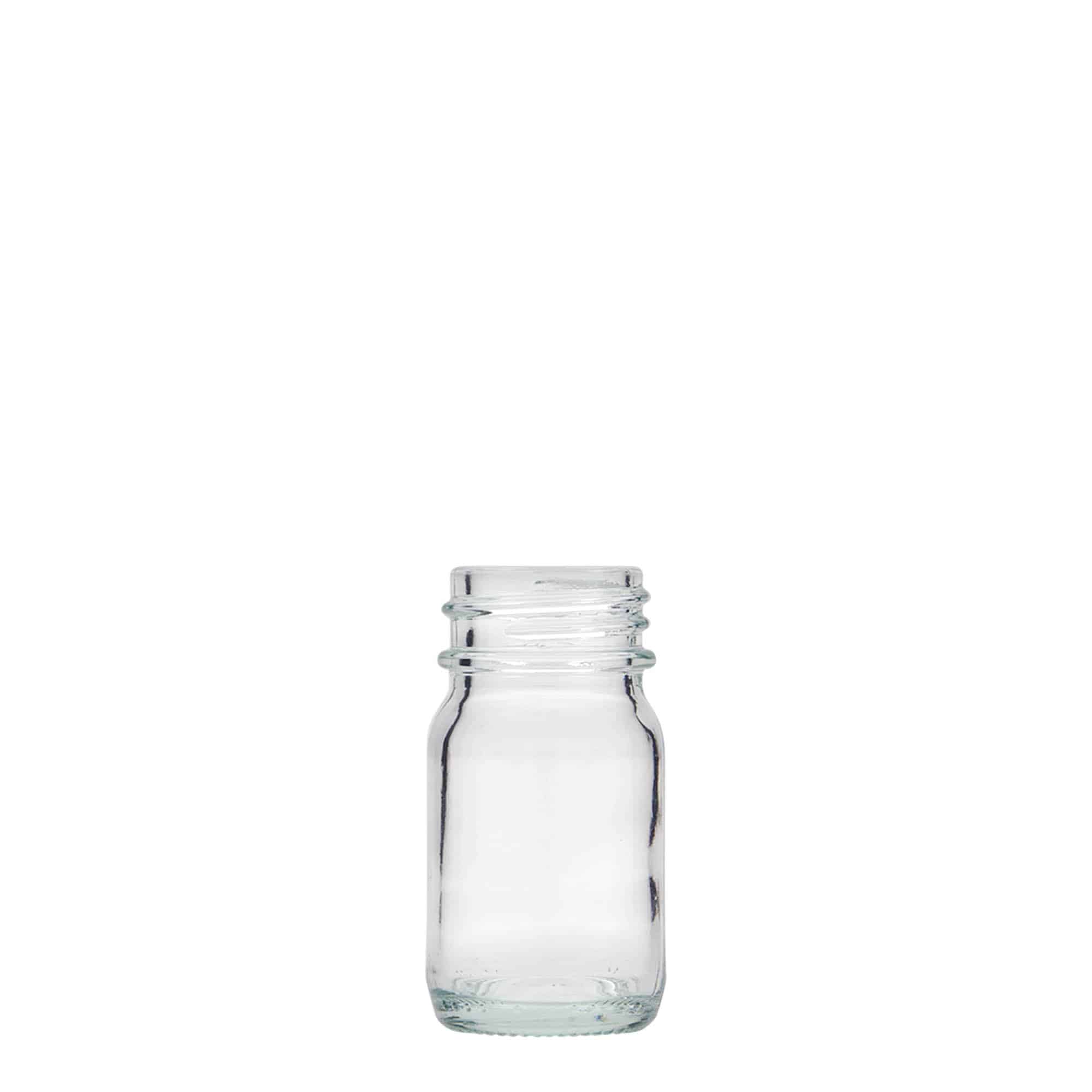 30 ml plaša kakla stikla burka, atvere: DIN 32