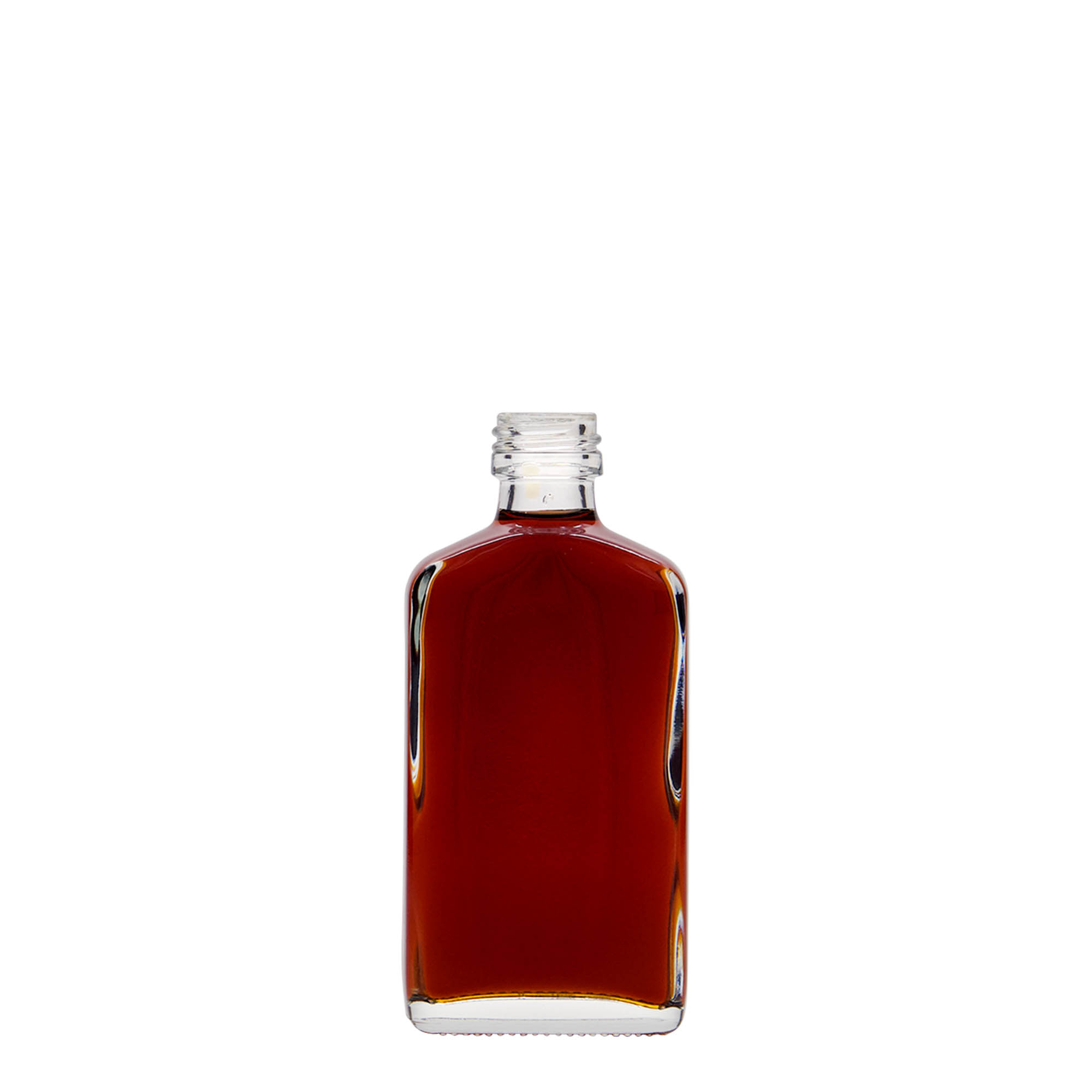 50 ml kabatas pudele, taisnstūrveida, stikls, atvere: PP 18